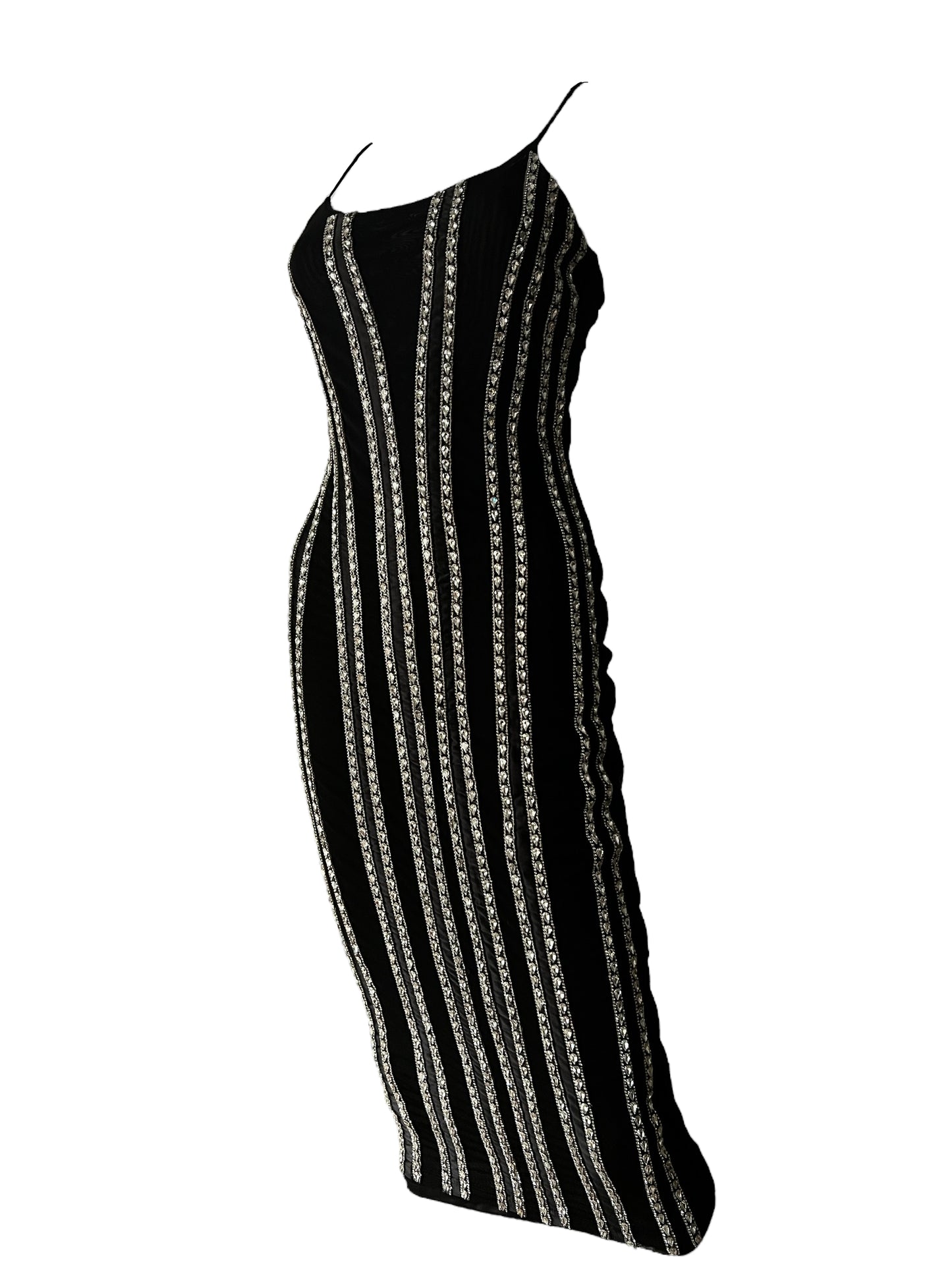 Crystal Embellished Double Layer Mesh Cocktail Dress