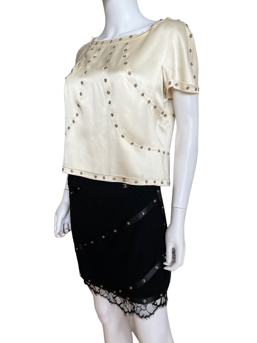 Chanel FW2003 Snap Silk Top & Skirt Ensemble