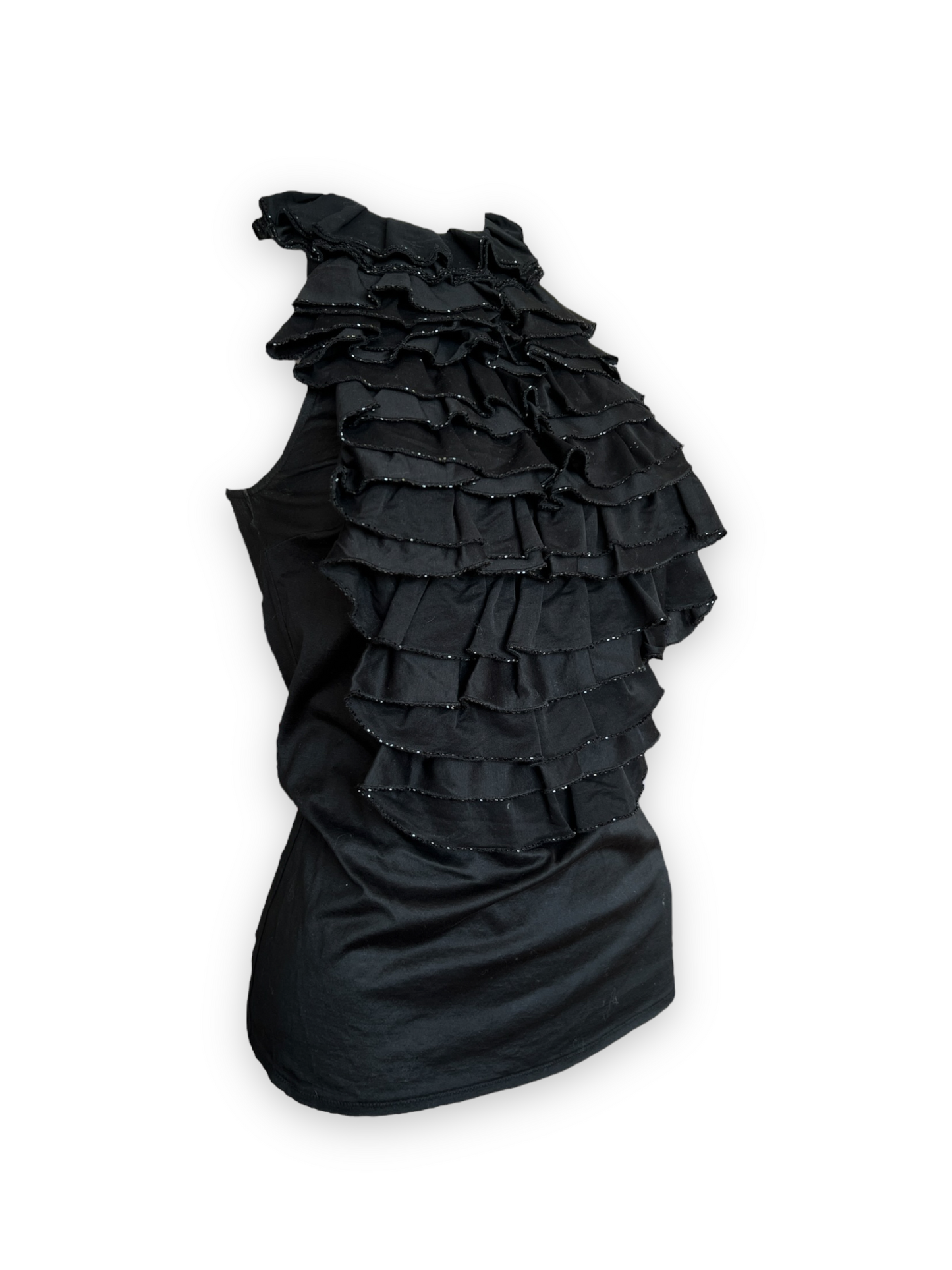 Ralph Lauren Vintage Beaded Ruffle Tank - Black