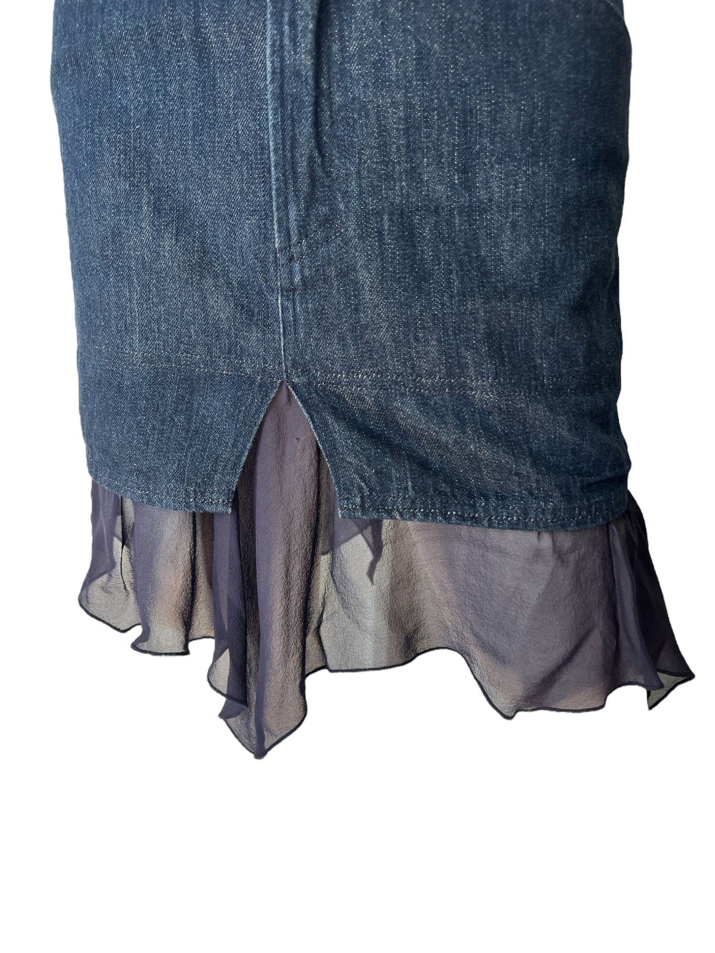 2000s Versace Jeans Couture Denim Skirt with Asymmetric Chiffon Hem