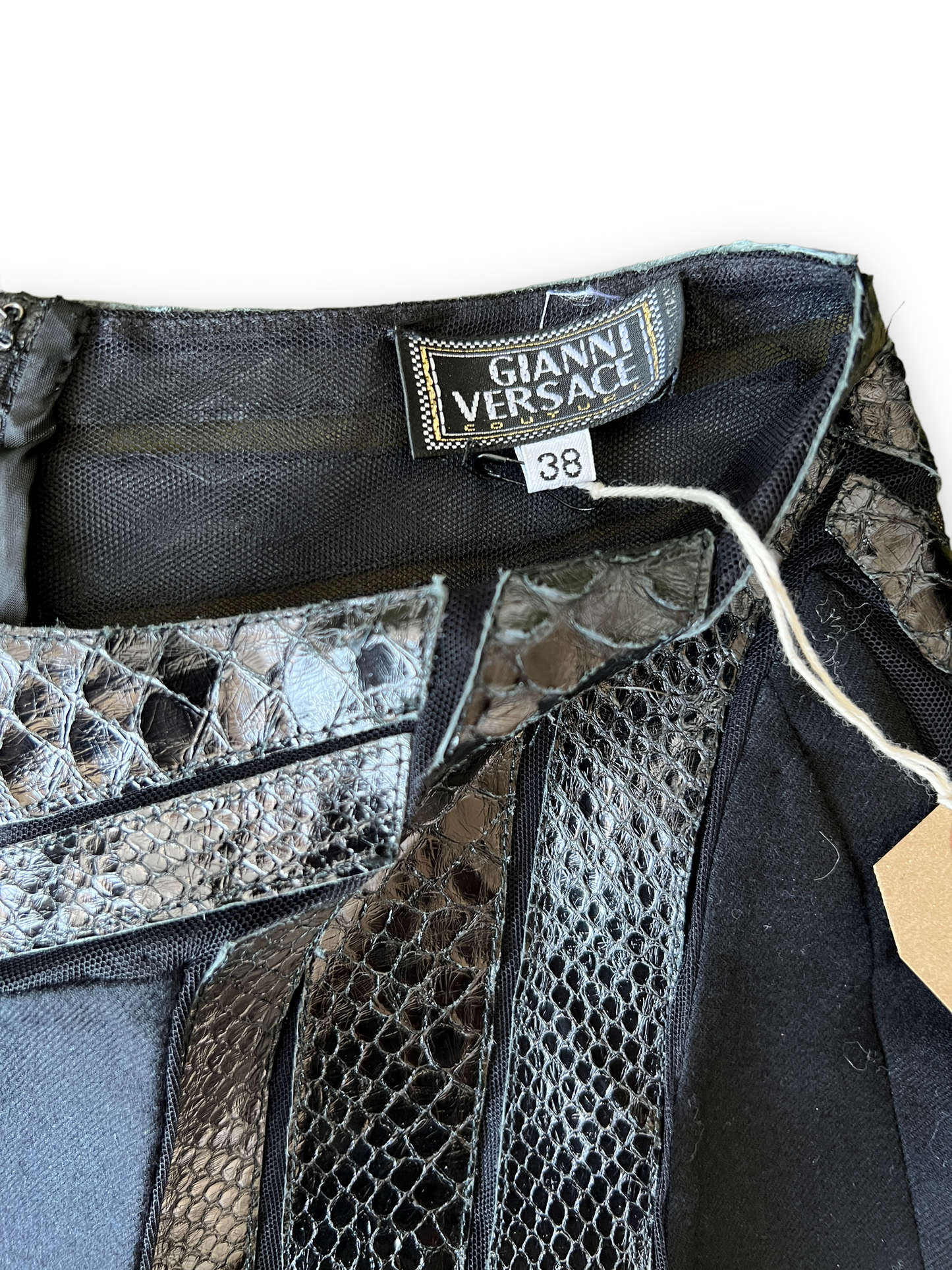 Gianni Versace FW2000 Wool + Snakeskin Sheer Mesh Cutout Pants