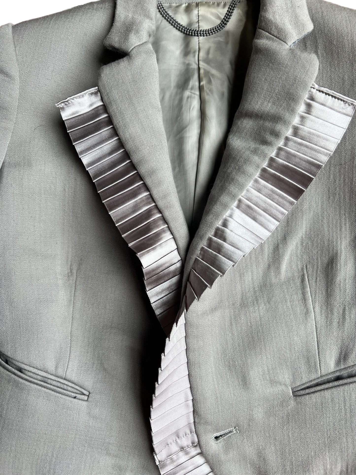 Mihara Yasuhiro Silver Pleated Trim Wool Blazer