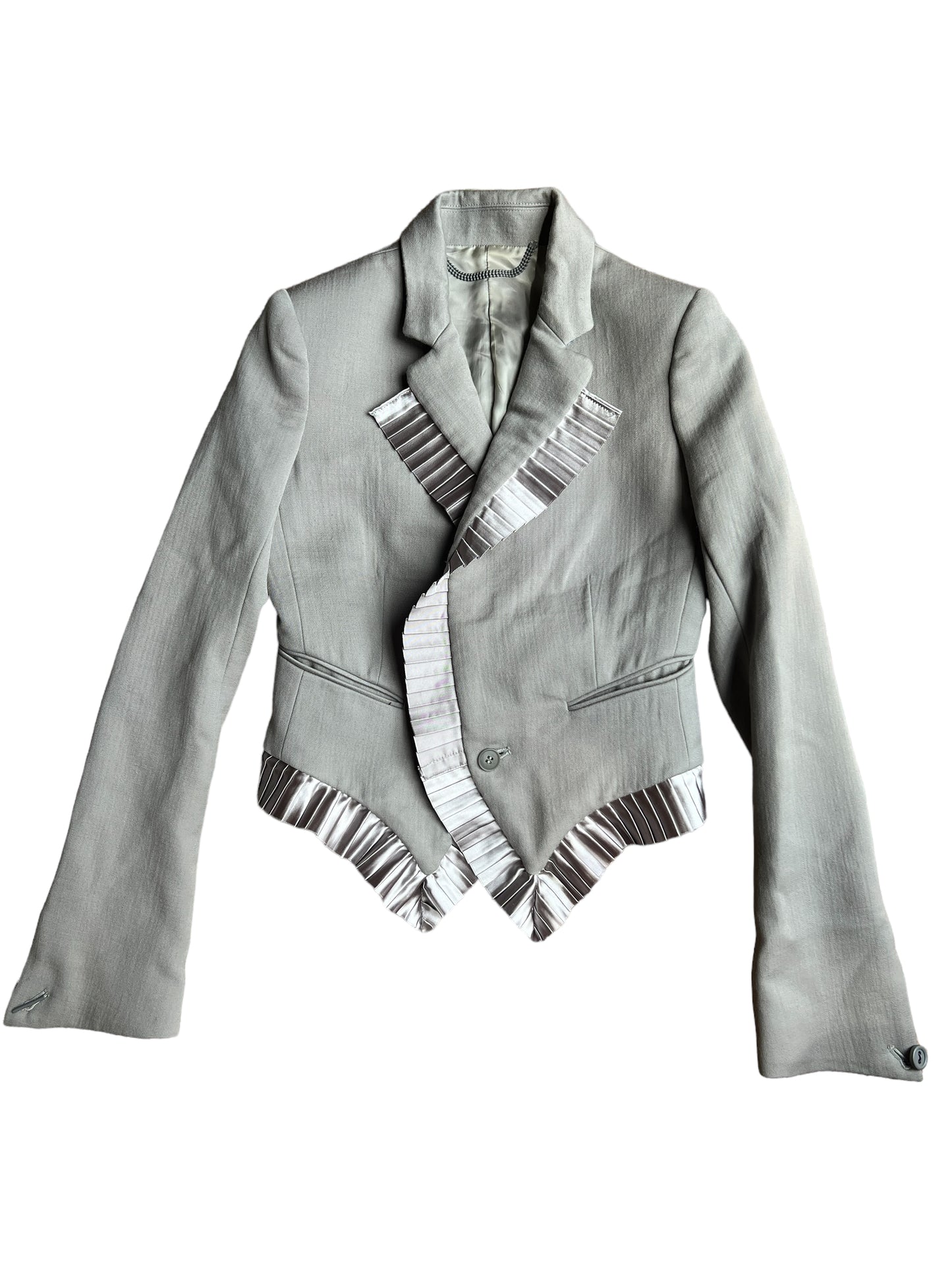 Mihara Yasuhiro Silver Pleated Trim Wool Blazer
