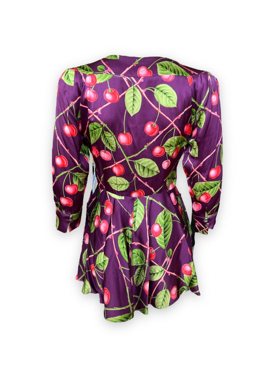 Galliano Cherry Print Satin Blouse