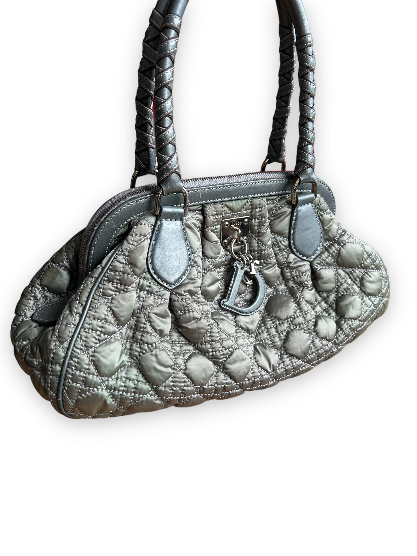 Dior Metallic Green Cannage Quilted Satin Charming Doctor Bag