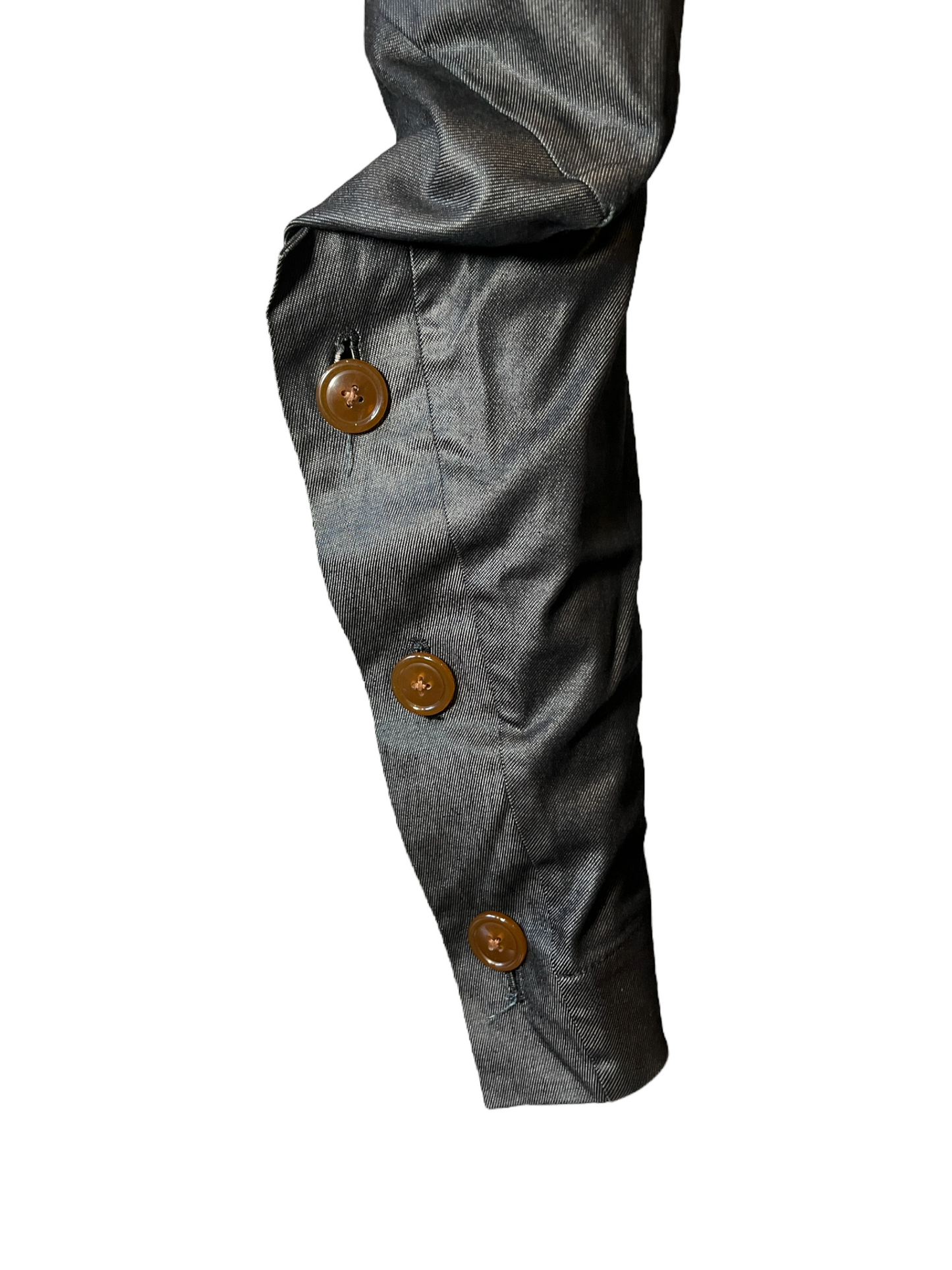 Vivienne Westwood Waxed Denim Articulated Low Rise Stacked Slacks with Button Hem