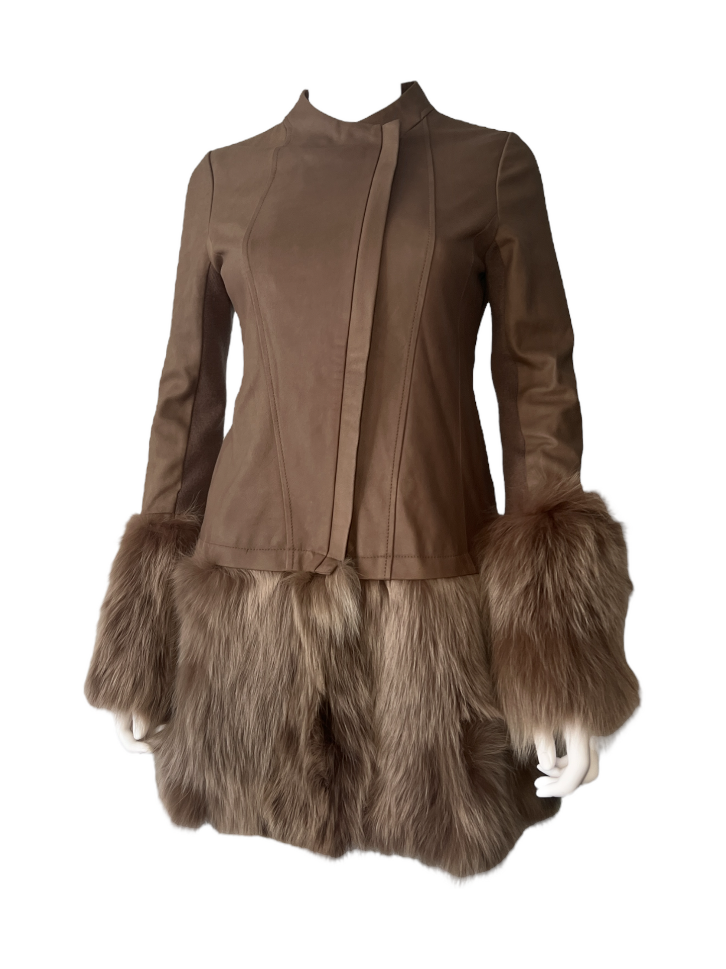 Taupe Leather Jacket with Fur Trim