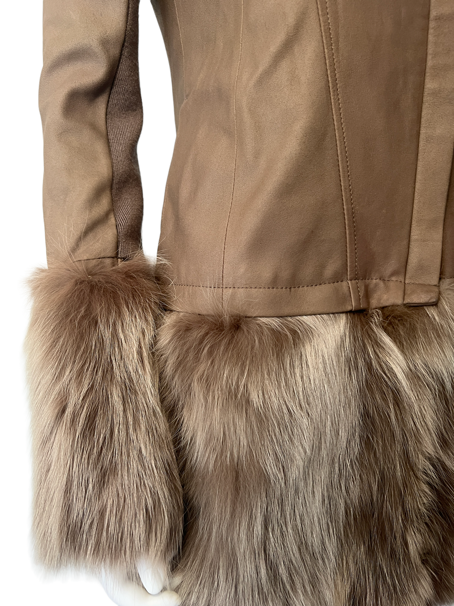 Taupe Leather Jacket with Fur Trim