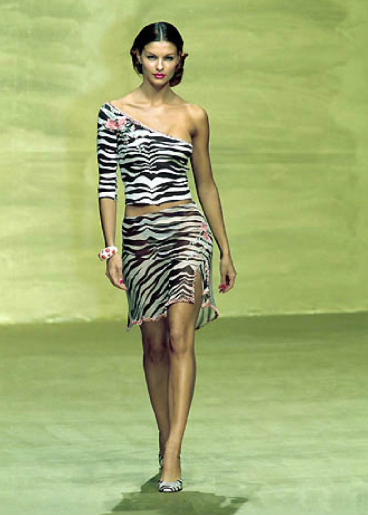 Blumarine SS2000 Zebra Print Embroidered Skirt