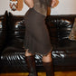 Blumarine Chocolate Brown Fur Trim Skirt