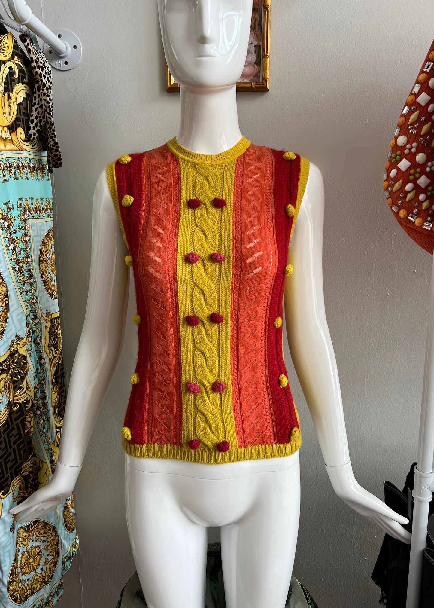 Dior FW2002 Knit Alpaca Vest with Pom Poms