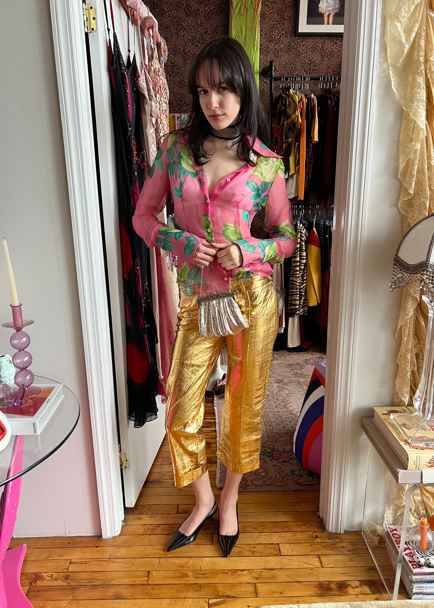 Dolce & Gabbana Gold Leather Capris