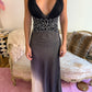Vintage French Silk Embellished Ombre Plunge Gown