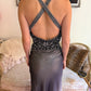 Vintage French Silk Embellished Ombre Plunge Gown