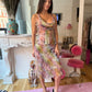 Valentino Rainbow Rose Print Silk Blouse & Skirt Set