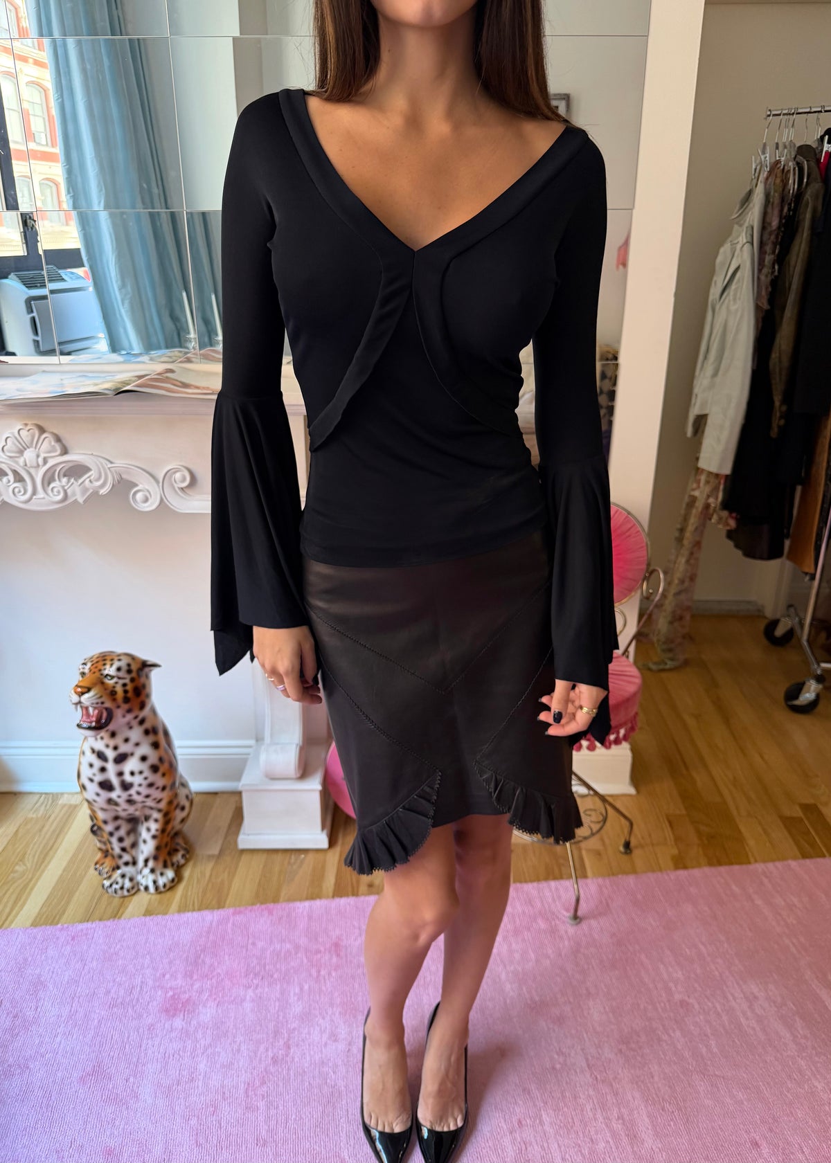 YSL SS2003 Flare Sleeve Black Top