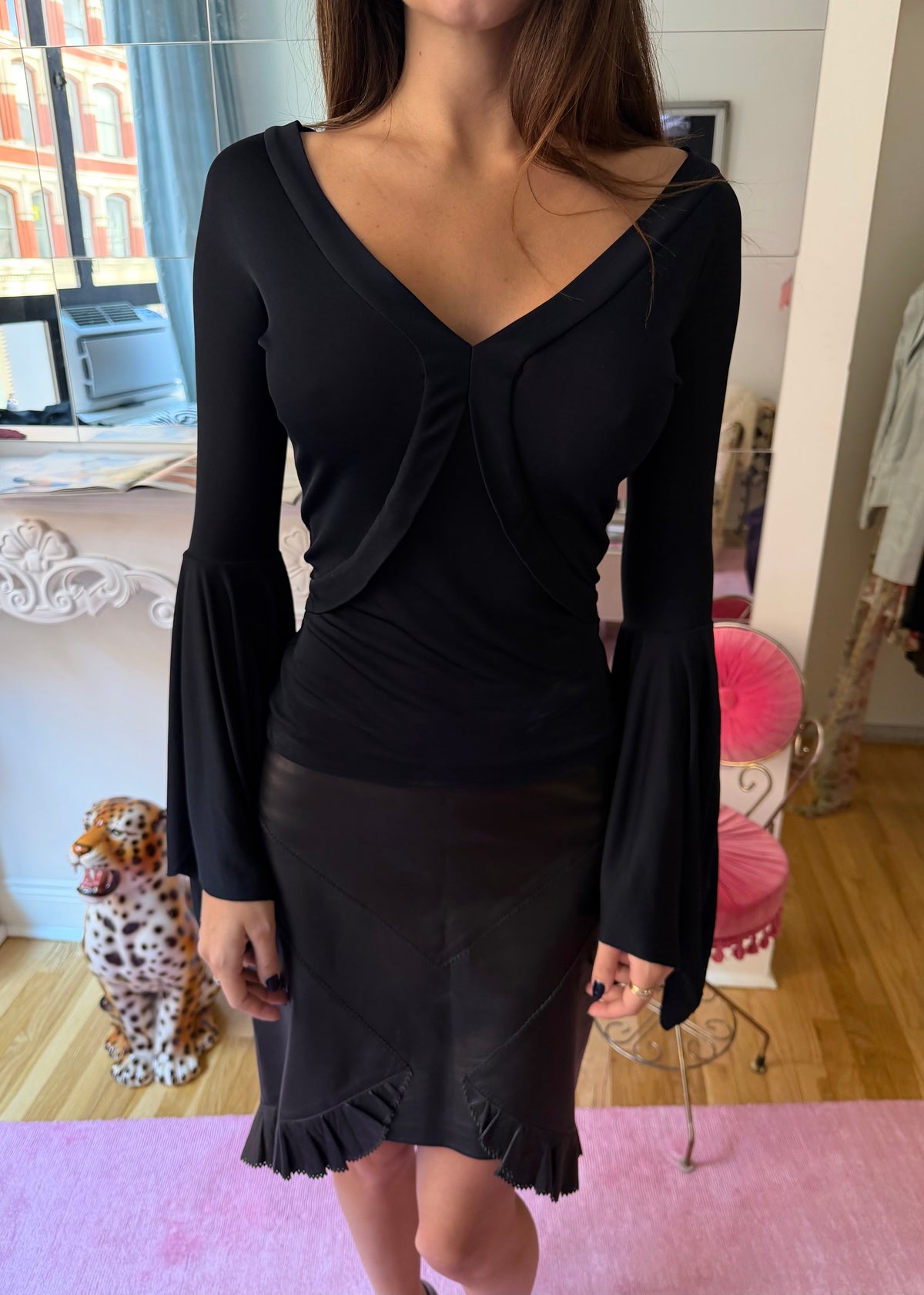 YSL SS2003 Flare Sleeve Black Top