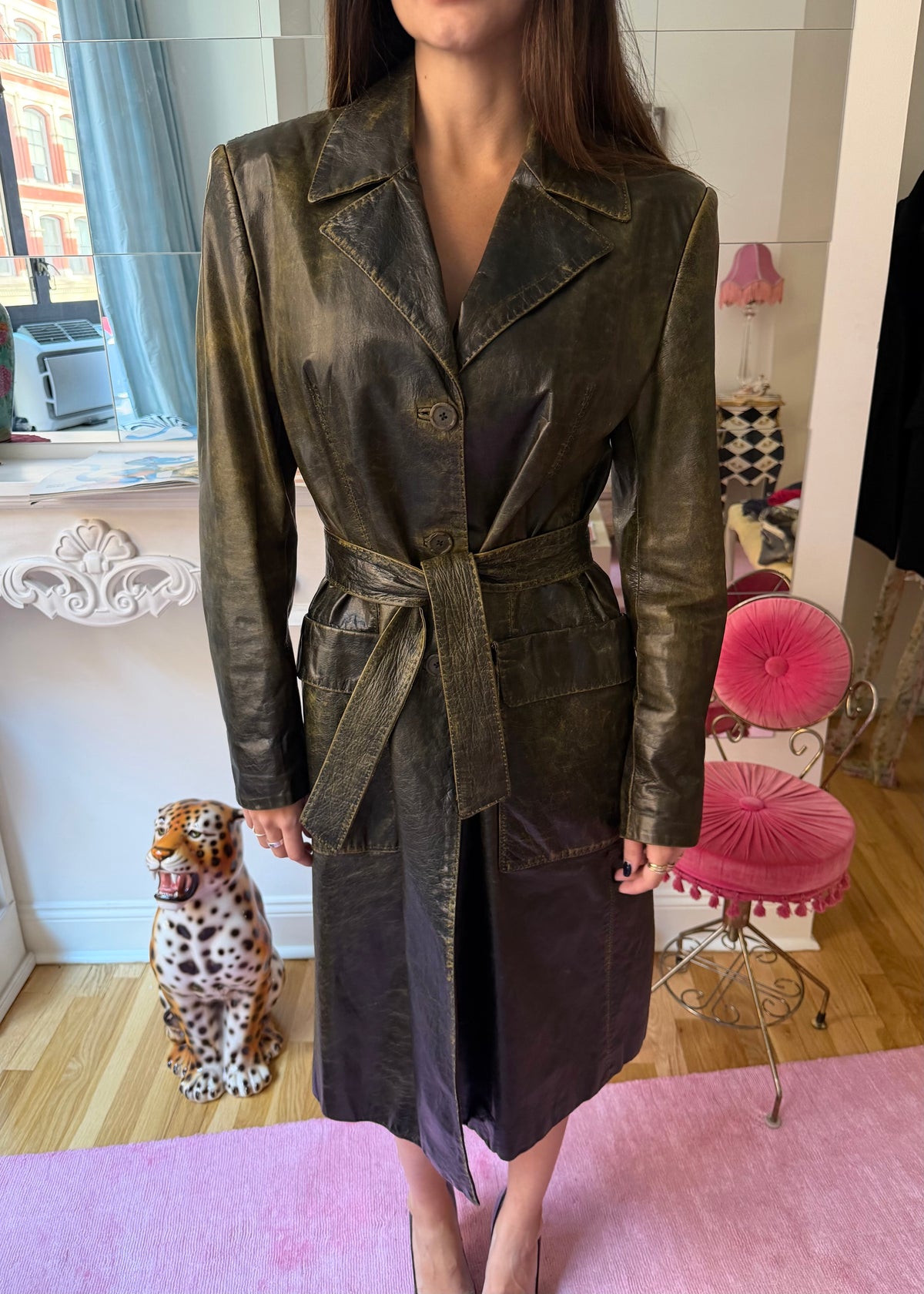 Roberto Cavalli Distressed Leather Trench