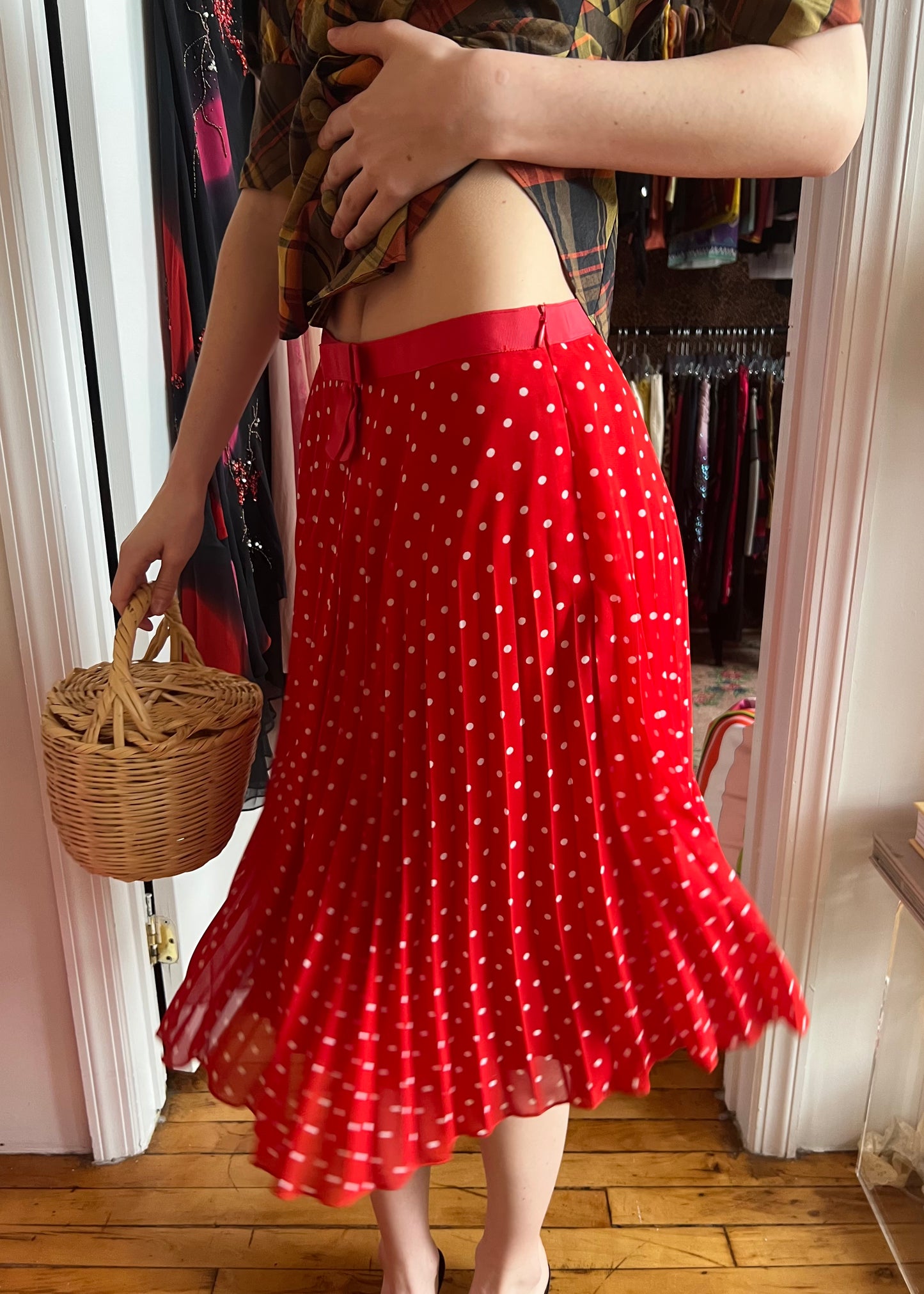Valentino Polka Dot Pleated Midi Skirt