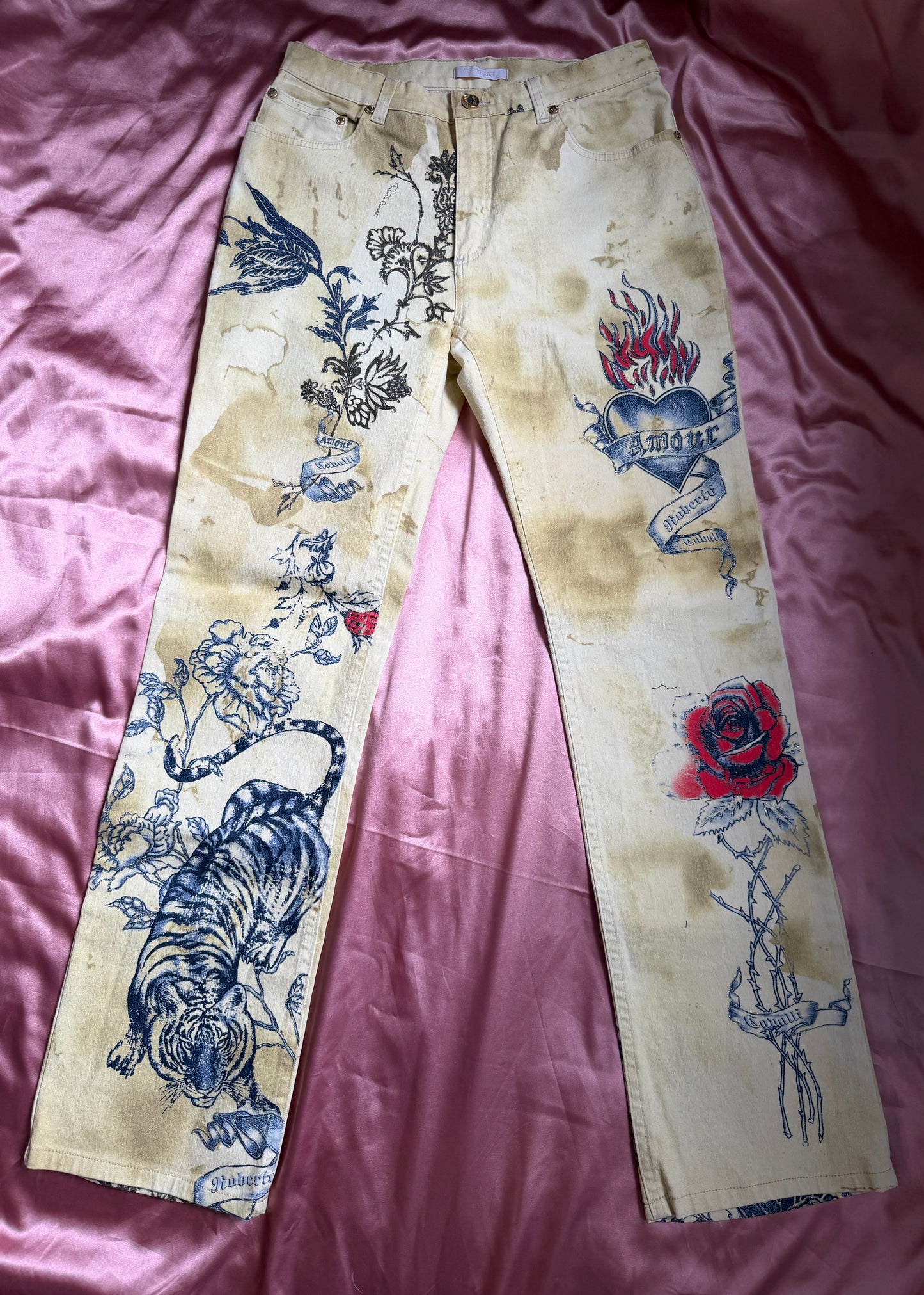 Roberto Cavalli 2003 Tattoo Print Jeans