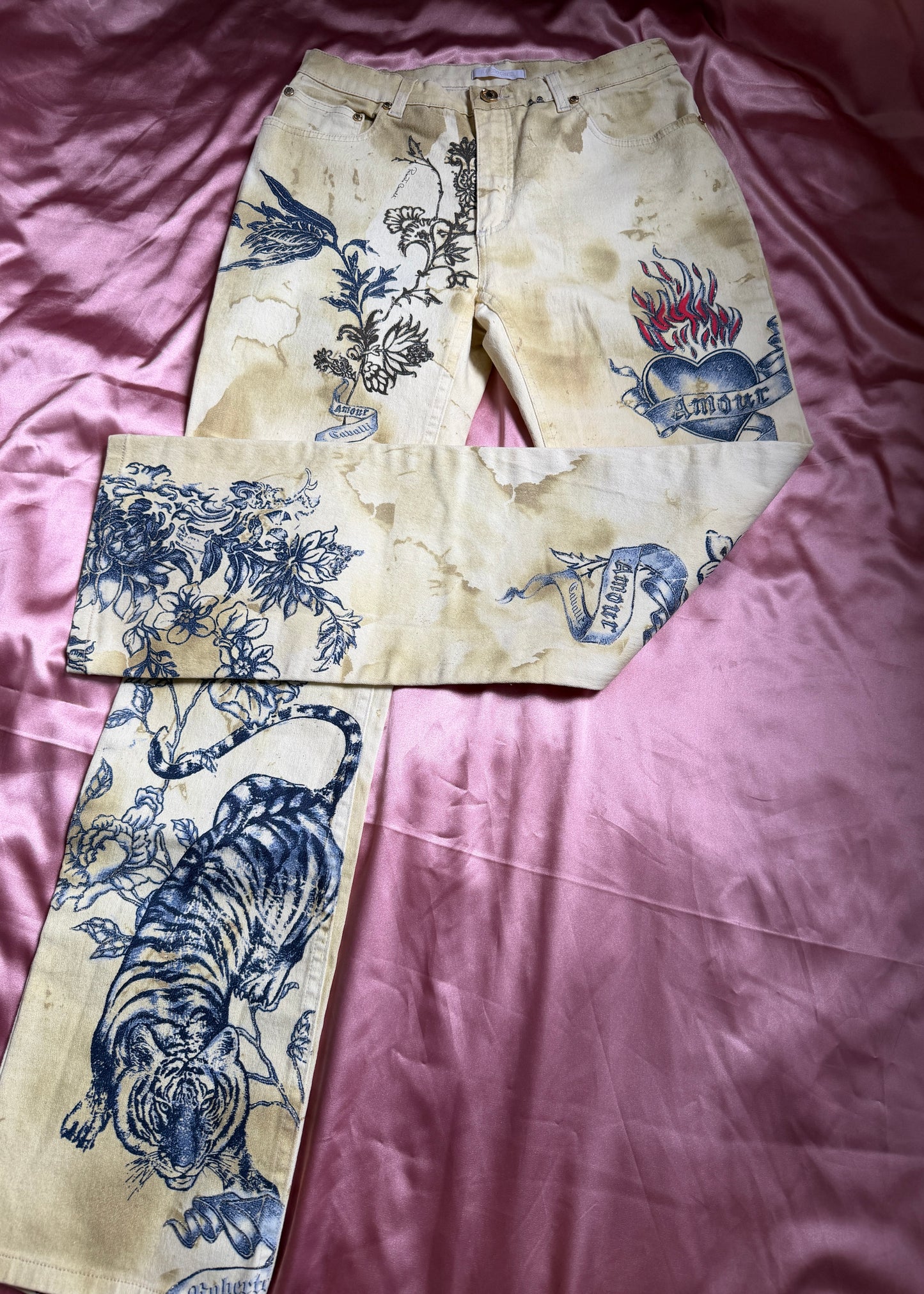 Roberto Cavalli 2003 Tattoo Print Jeans