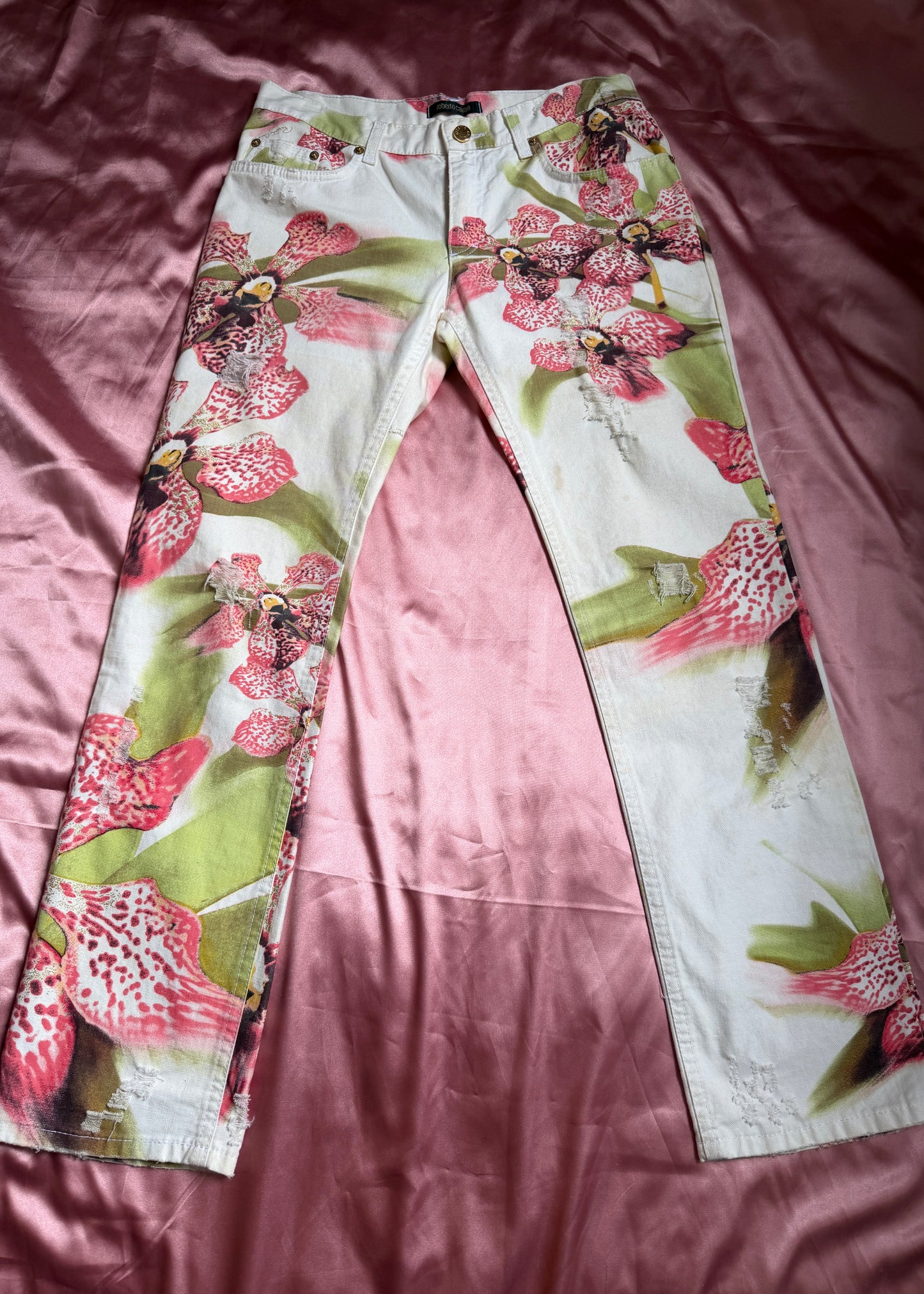 Roberto Cavalli 2004 Orchid Print Jeans