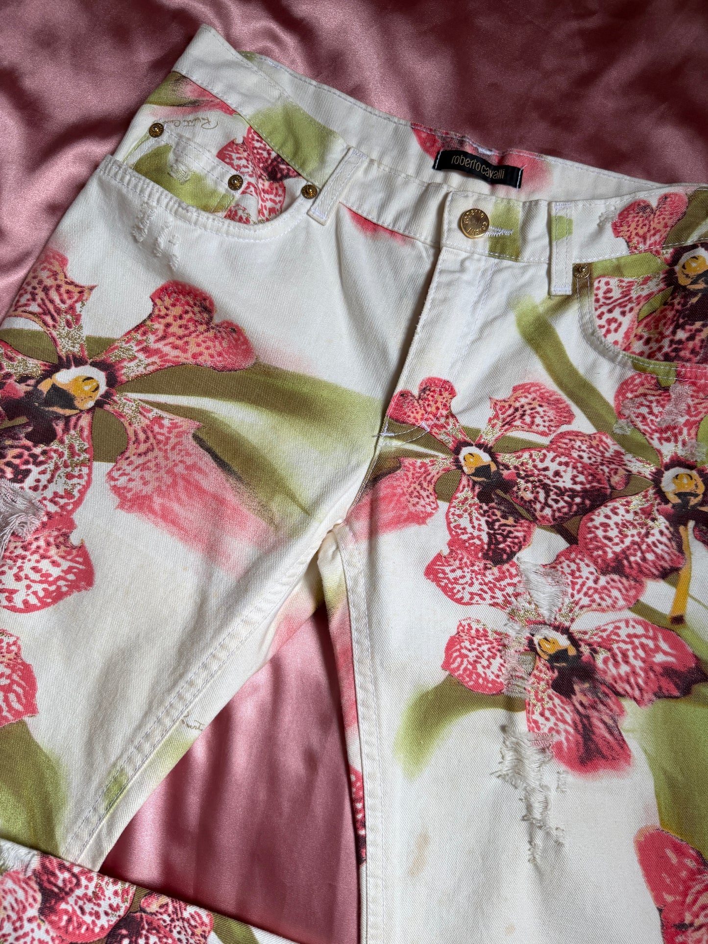 Roberto Cavalli 2004 Orchid Print Jeans