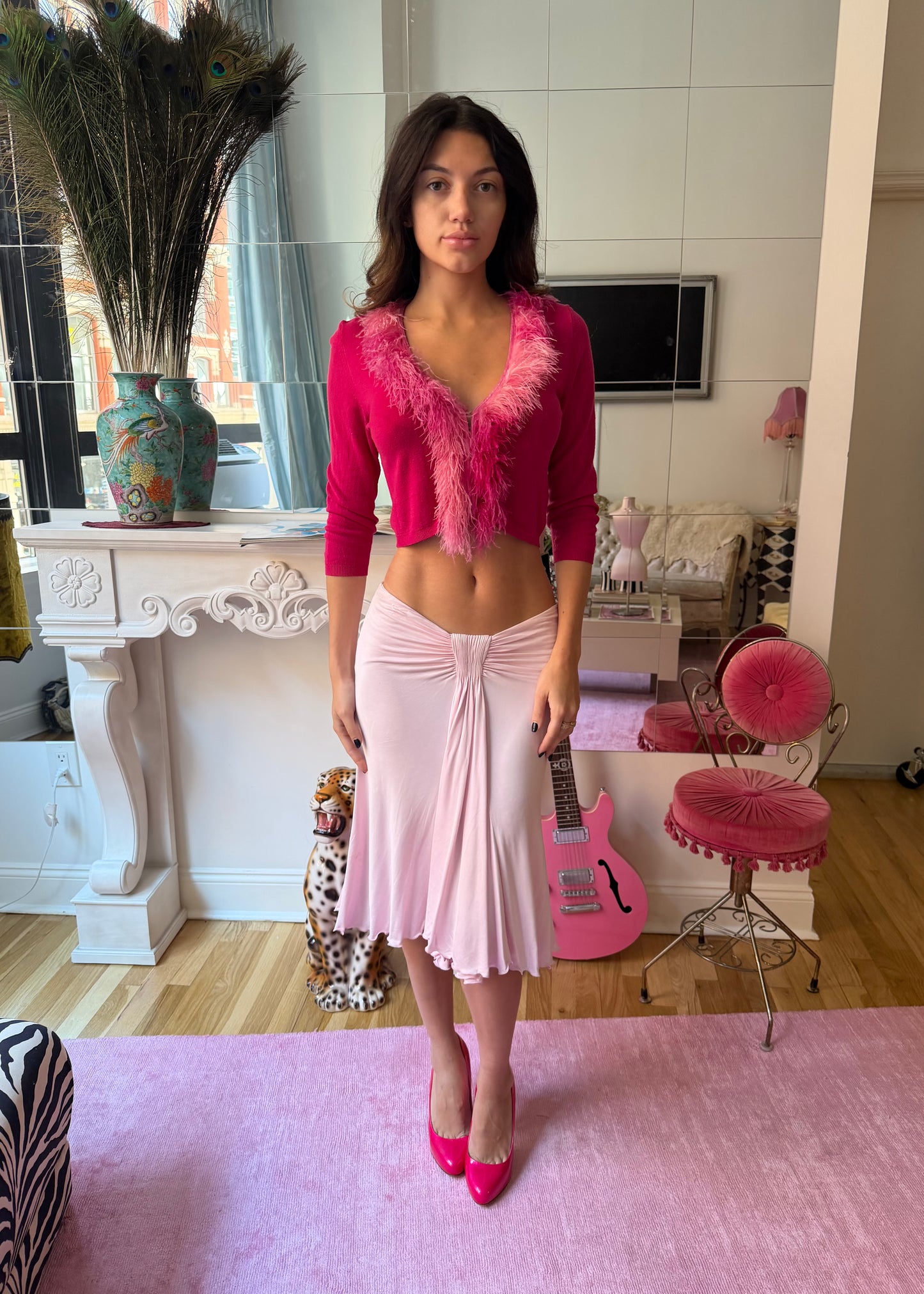 Blumarine Cropped Feather Cardigan