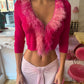Blumarine Cropped Feather Cardigan