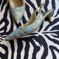 Dolce & Gabbana Gold/Blue Brocade Metallic Kitten Heels