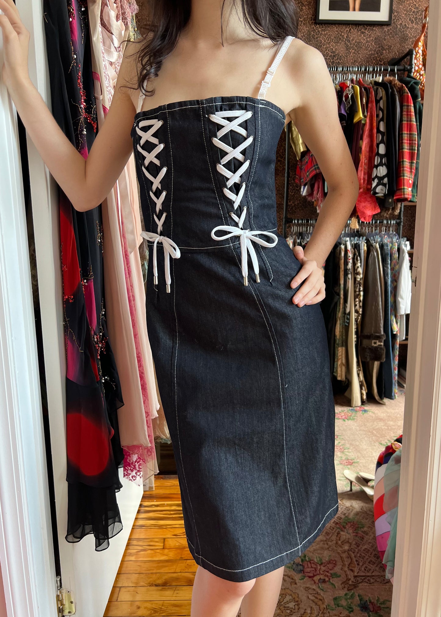 D&G Lace-Up Denim Midi Dress