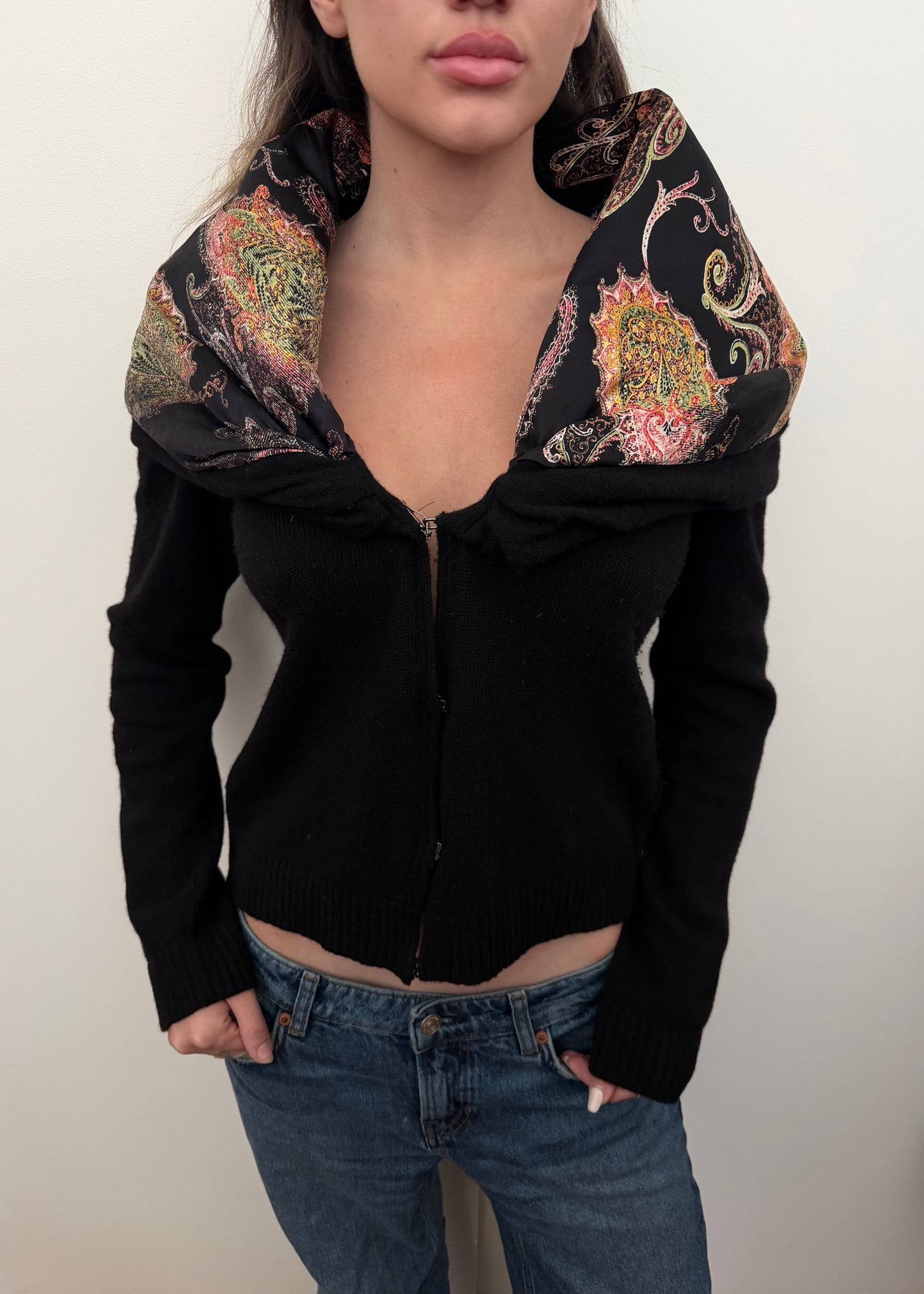 Roberto Cavalli 2000s Wool Cardigan with Silk Collar
