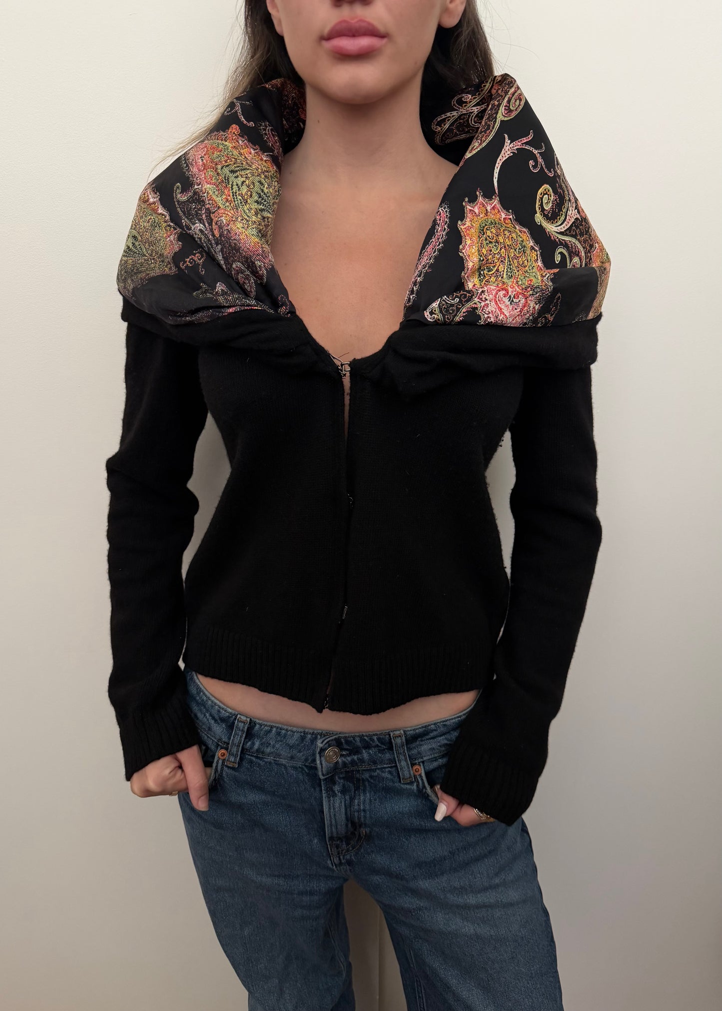 Roberto Cavalli 2000s Wool Cardigan with Silk Collar
