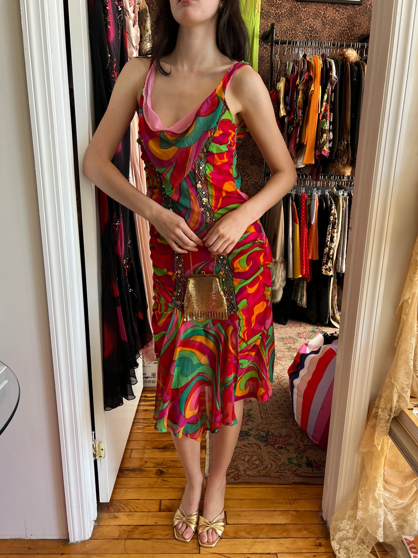 Voyage Multi-Color Embellished Mesh Midi Dress