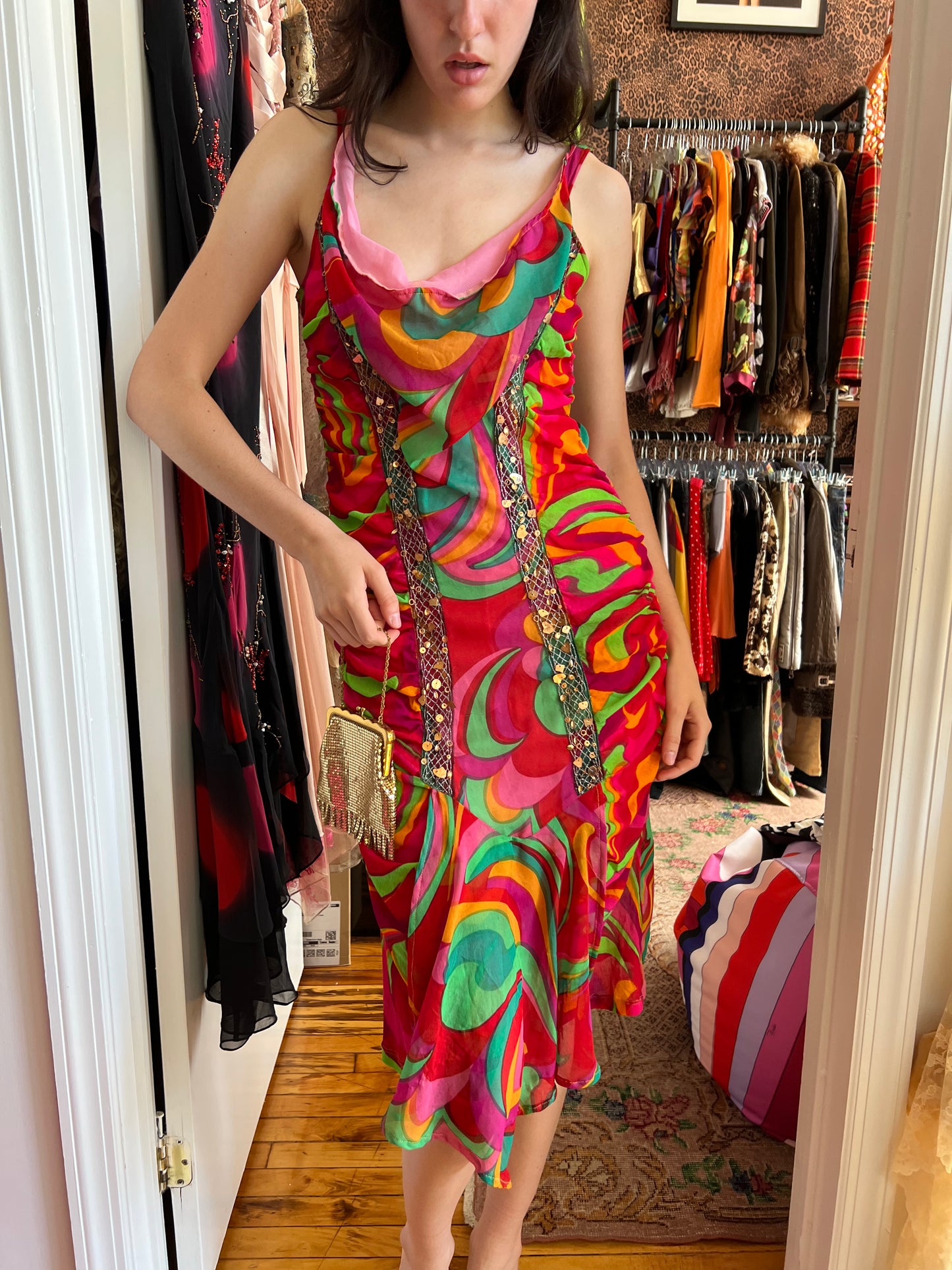 Voyage Multi-Color Embellished Mesh Midi Dress
