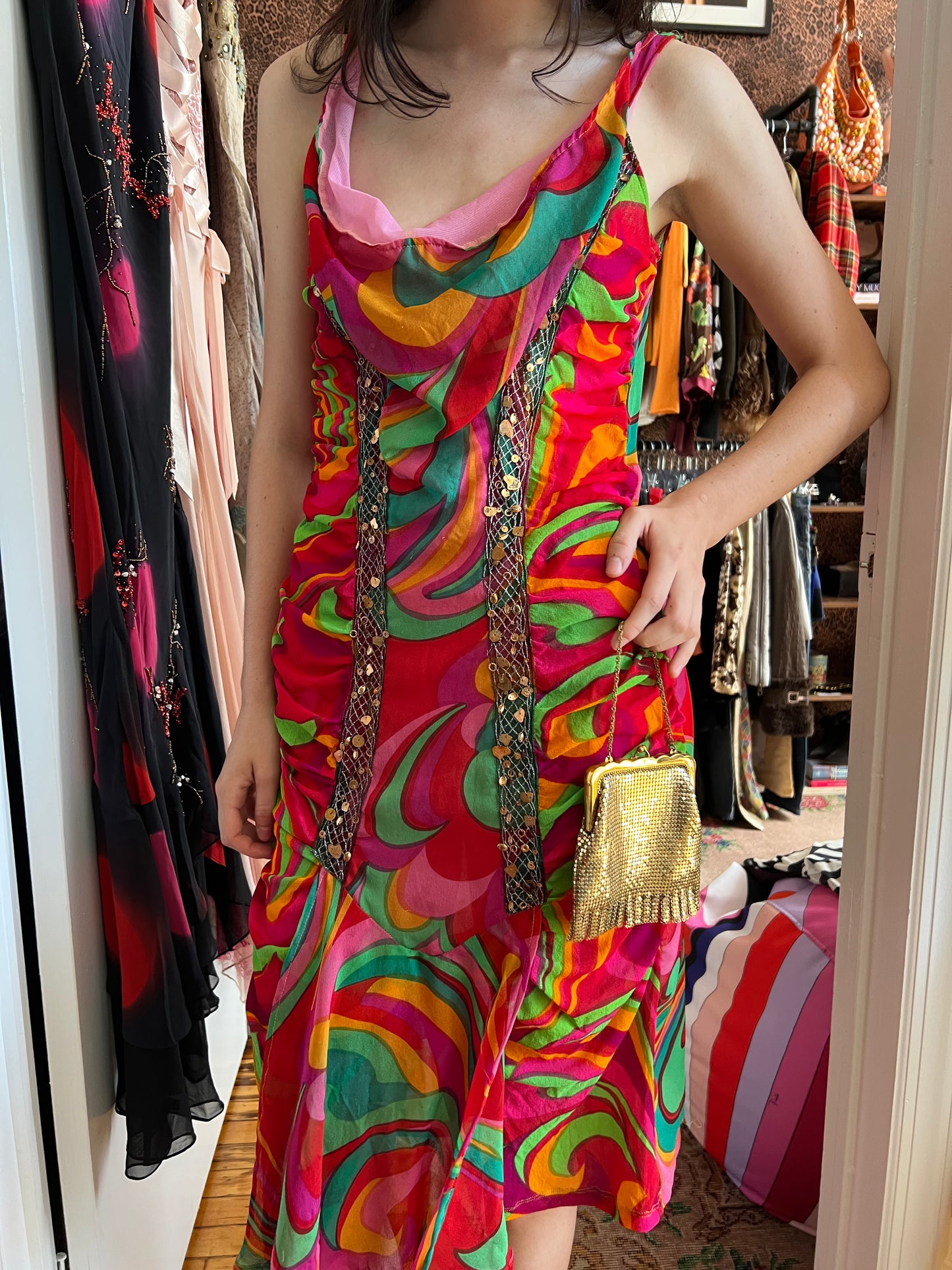 Voyage Multi-Color Embellished Mesh Midi Dress