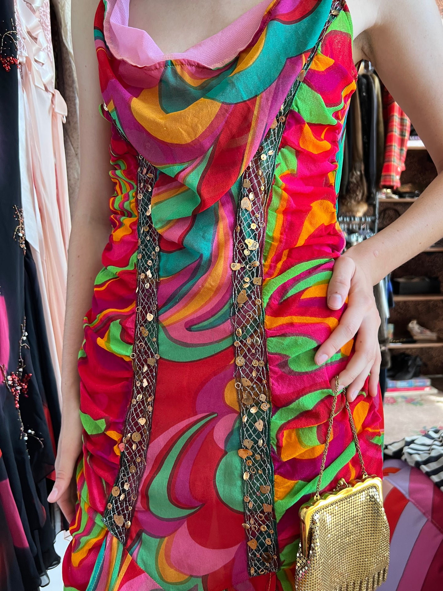 Voyage Multi-Color Embellished Mesh Midi Dress