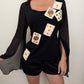 Moschino Jeans Playing Card Silk Sleeve Top