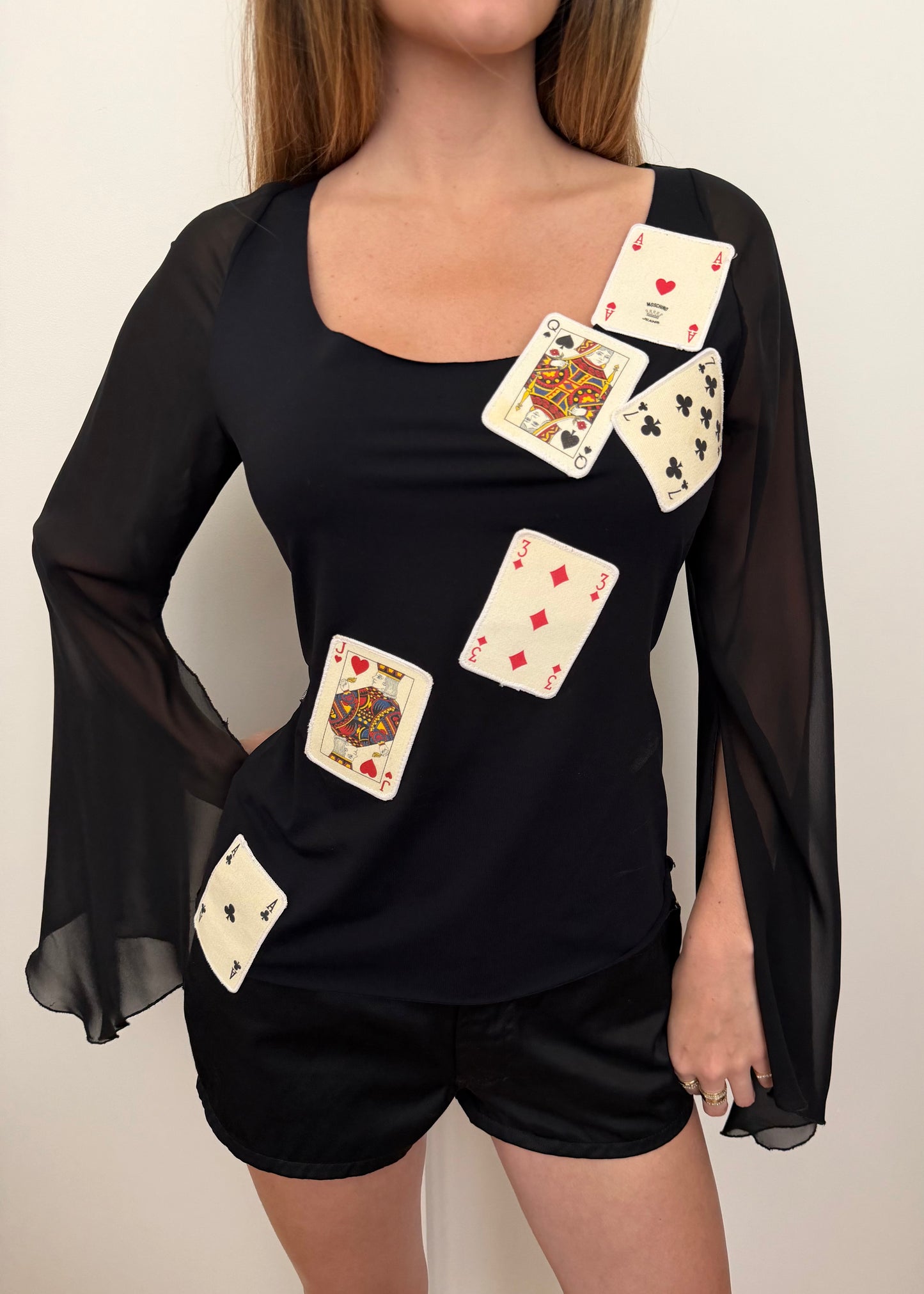 Moschino Jeans Playing Card Silk Sleeve Top