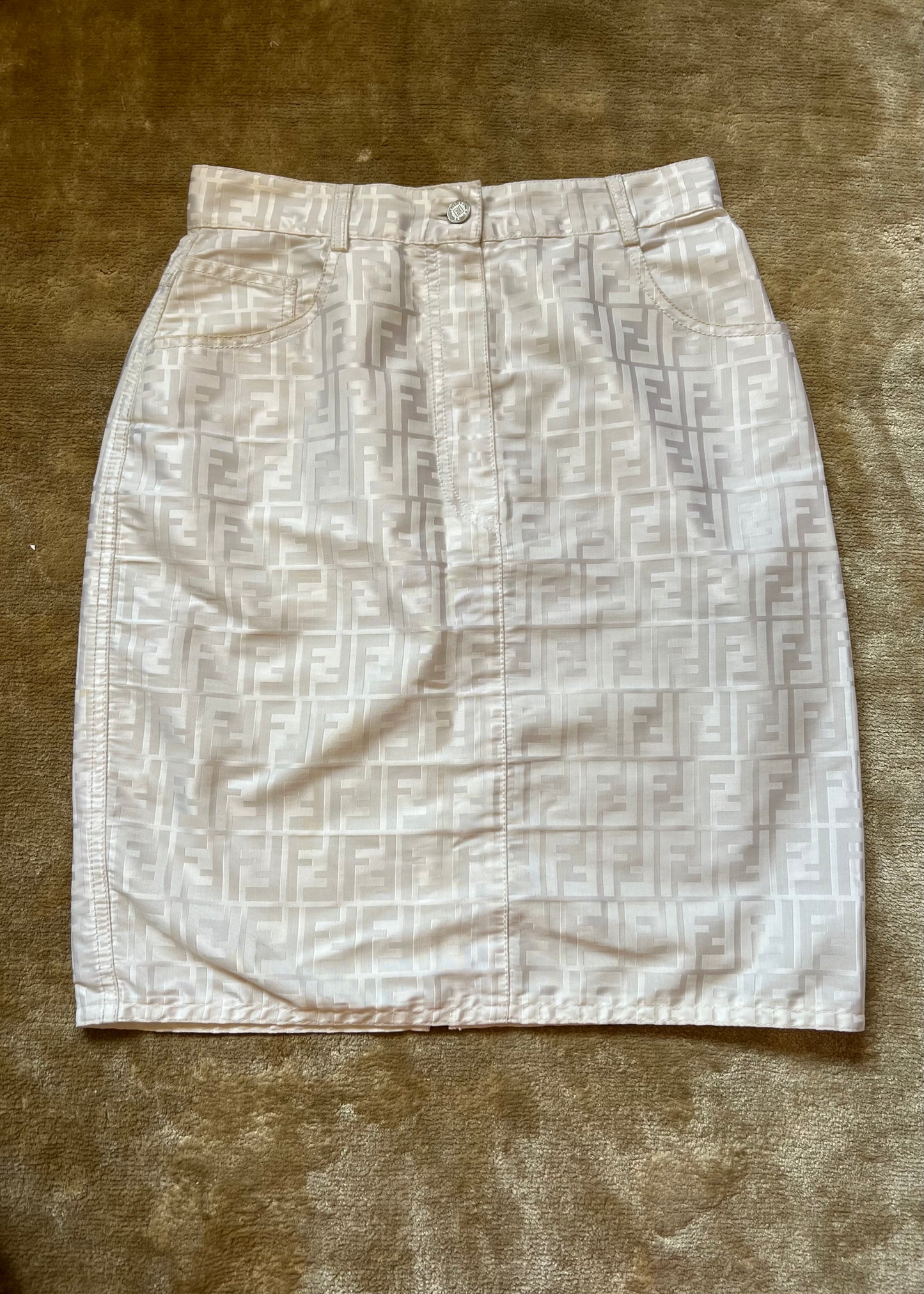 Fendi White Monogram Pencil Skirt