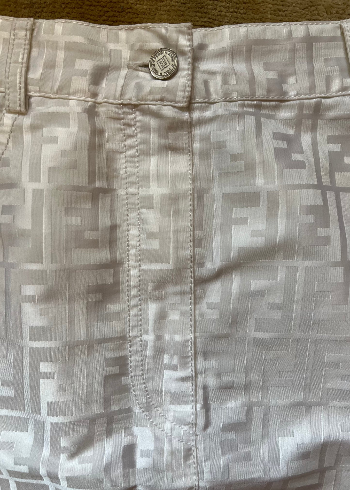 Fendi White Monogram Pencil Skirt