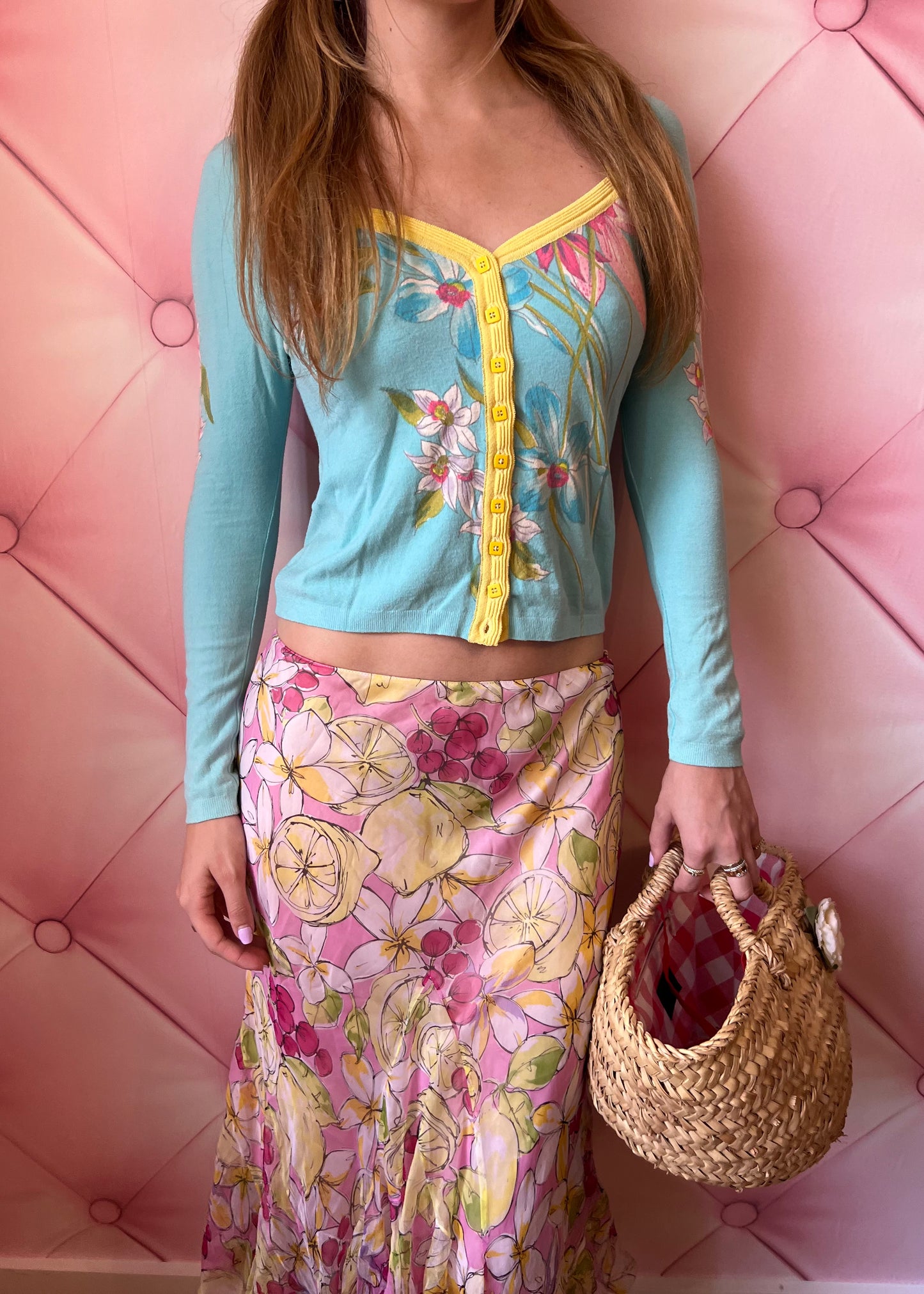 Blumarine Silk Floral/Fruit Skirt