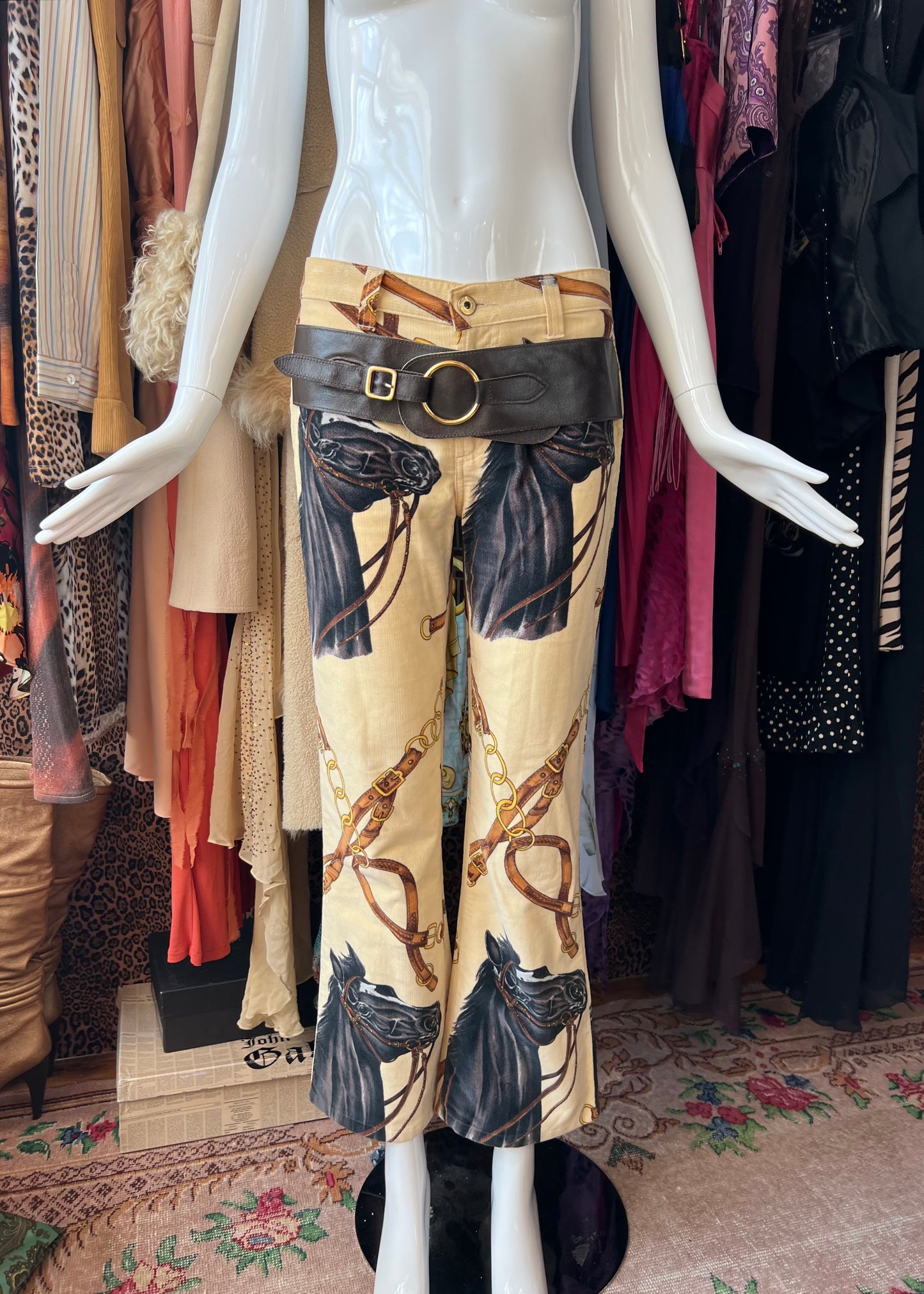 Dolce & Gabbana Equestrian Printed Pants with Leather Belt