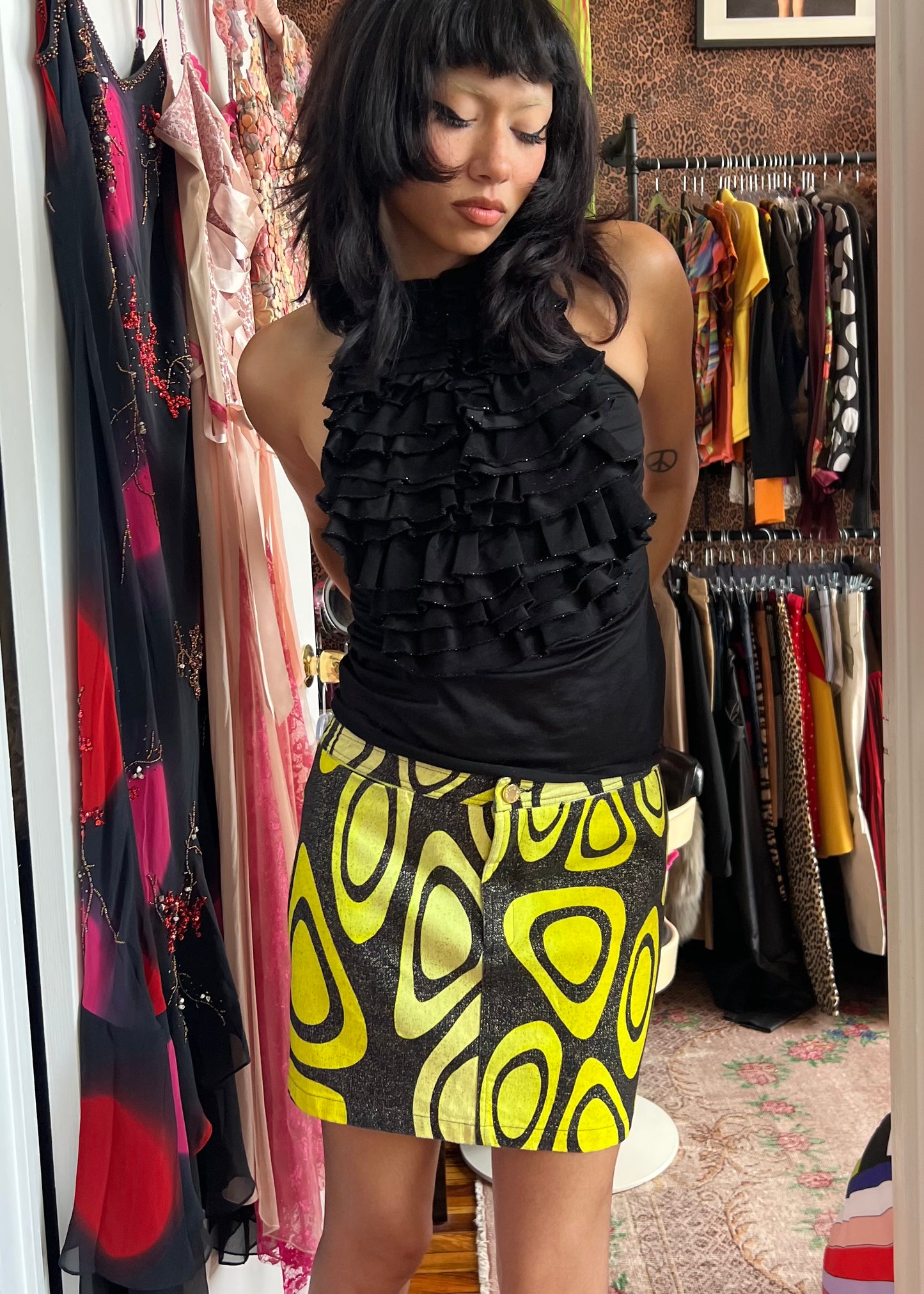 Roberto Cavalli Psychedelic Print Glitter Skirt