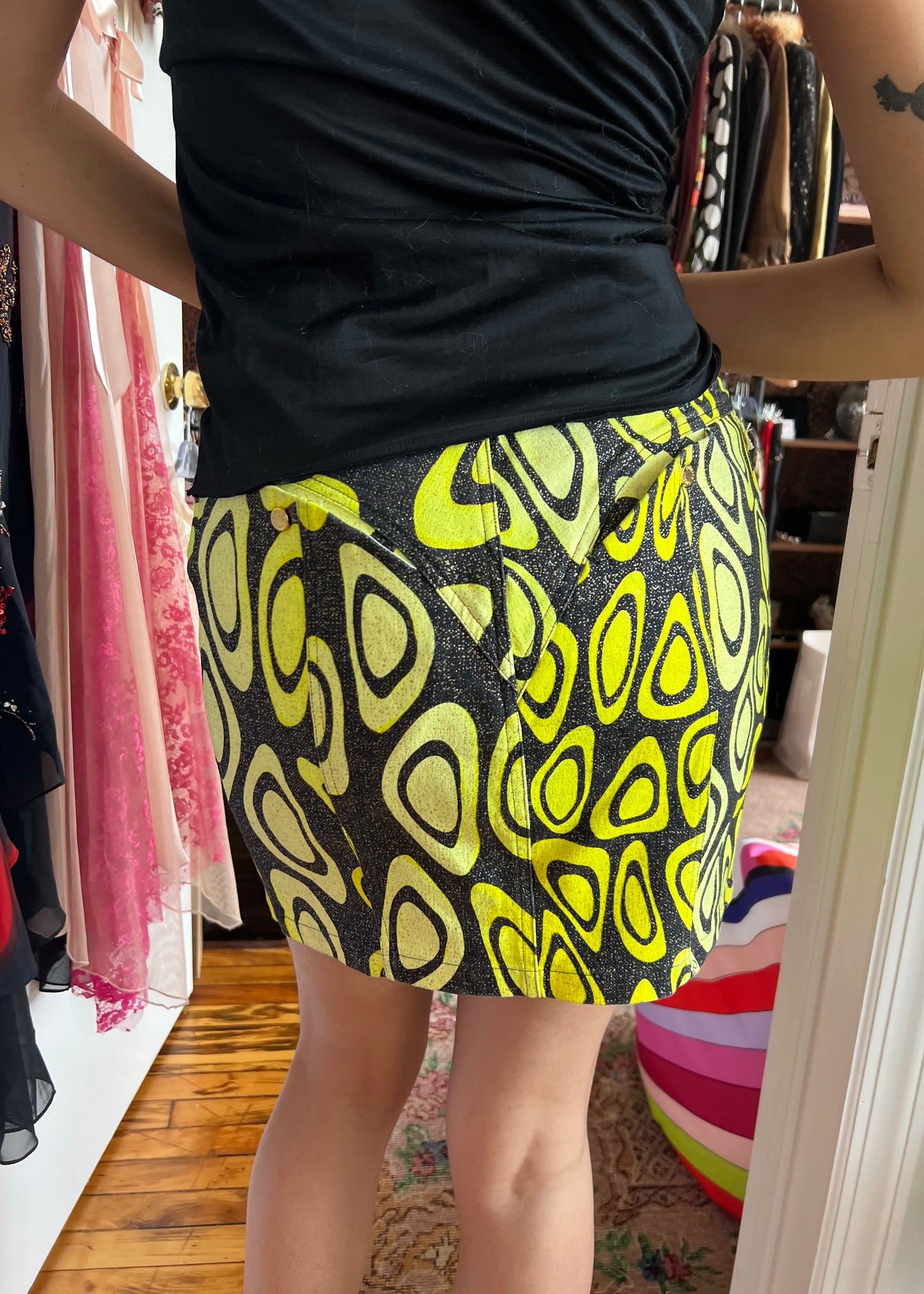 Roberto Cavalli Psychedelic Print Glitter Skirt