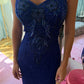 French Vintage Beaded Royal Blue Gown