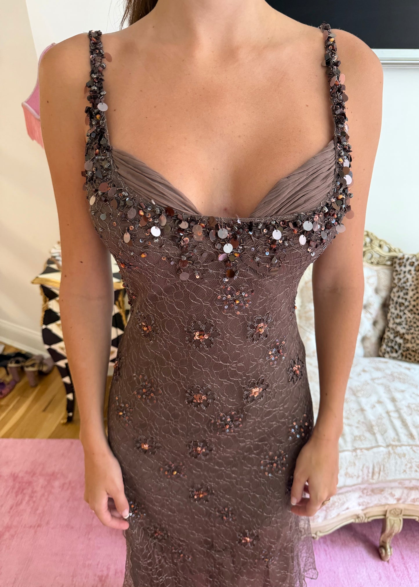 Vintage Embellished 100% Silk Gown