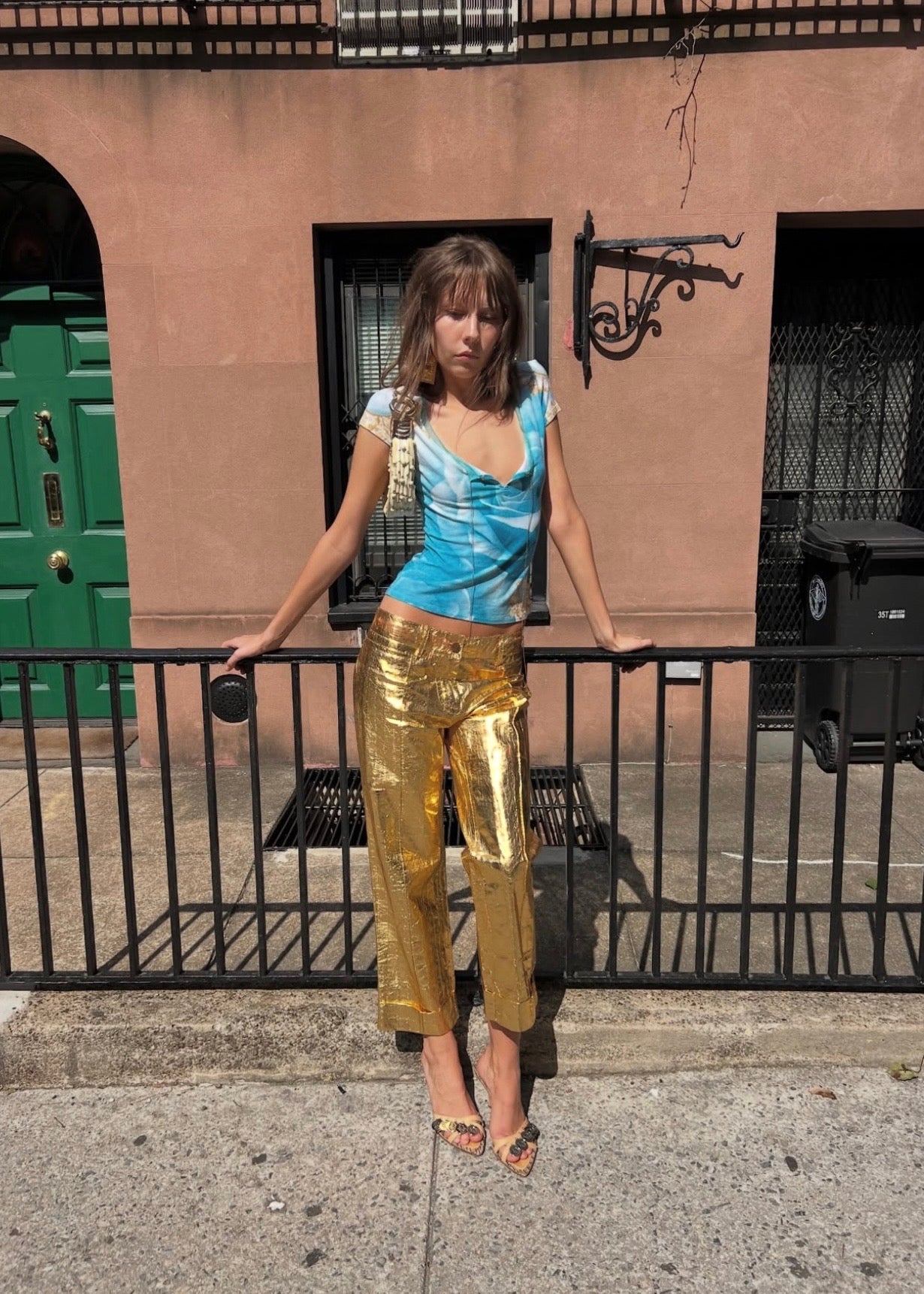 Dolce & Gabbana Gold Leather Capris