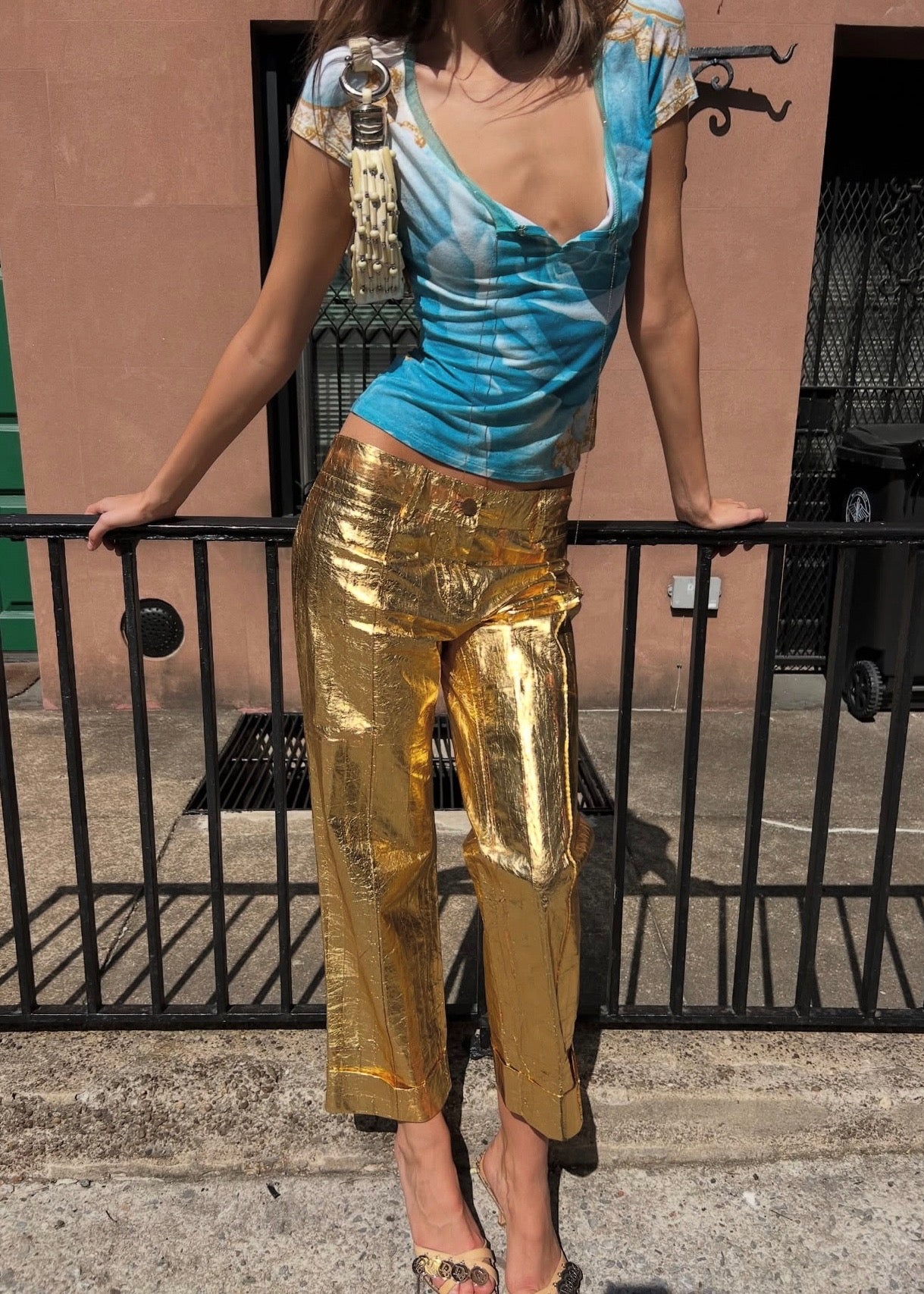 Dolce & Gabbana Gold Leather Capris