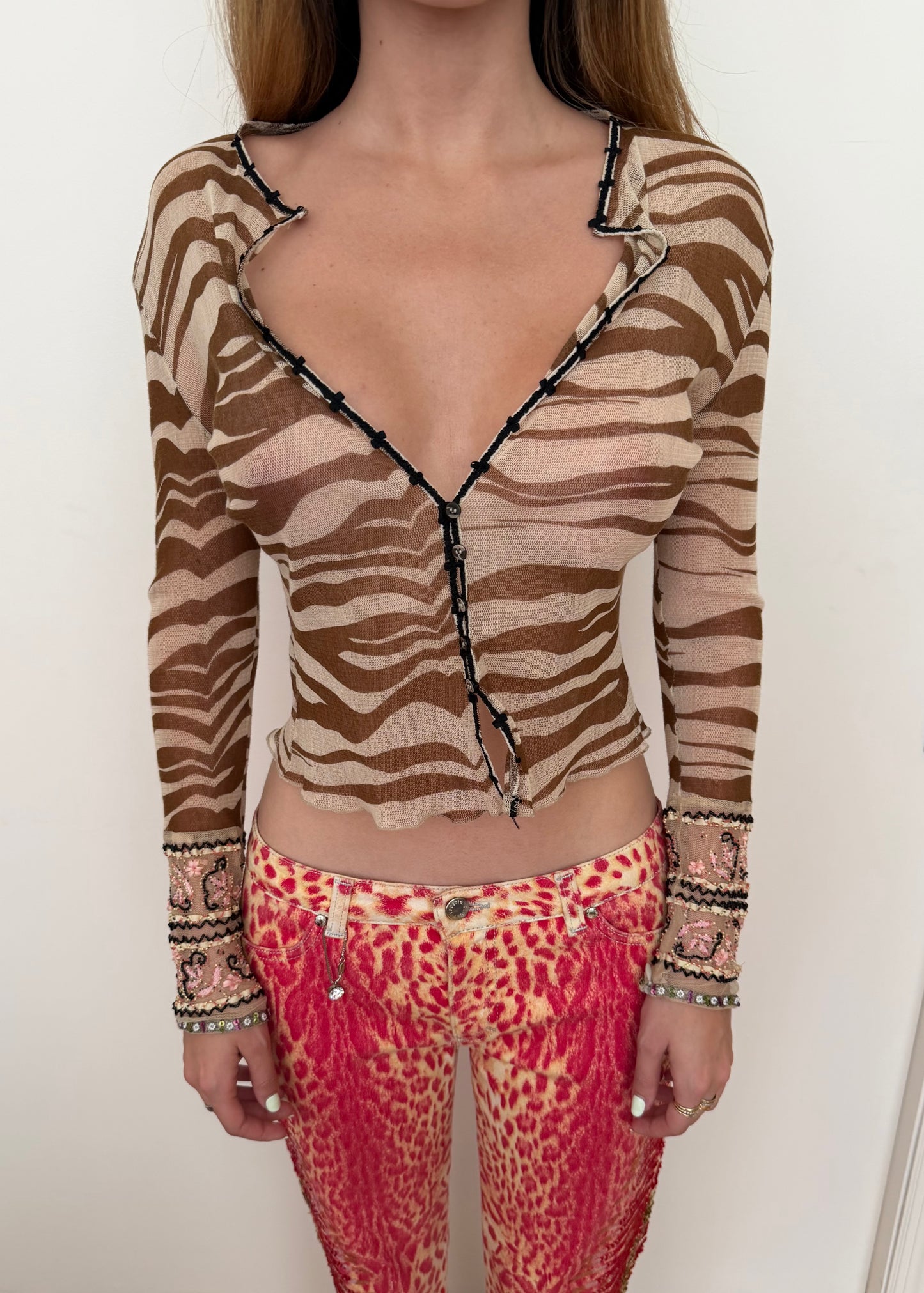 Blumarine SS2000 Beaded Mesh Zebra Cardigan
